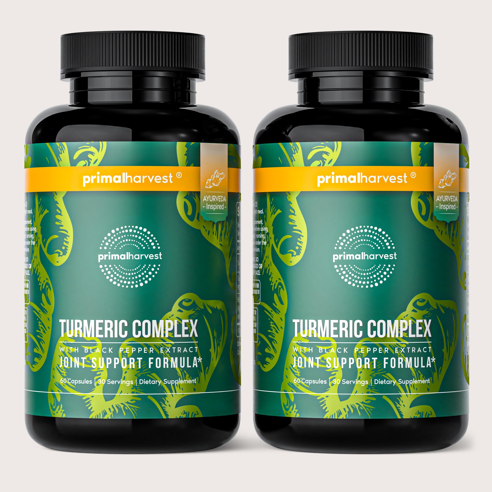 Primal Harvest 2 Pack, Primal Turmeric Complex w/Black Pepper Extract, Joint and Mobility Support Supplement for Women & Men, 120 Capsules