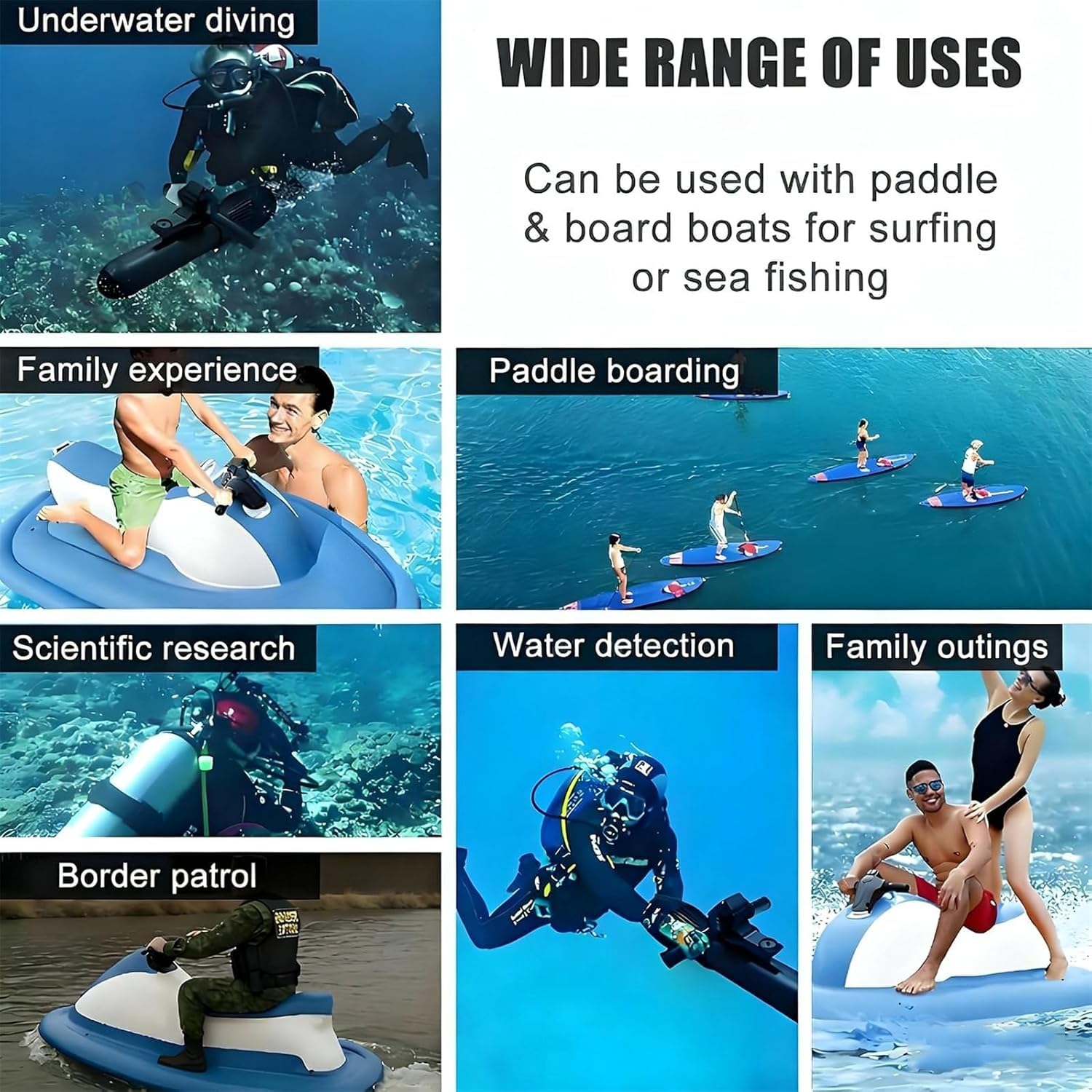 Bateau gonflable motorisé pliable 2 en 1, propulseur de plongée submersible à vitesse réglable, équipement auxiliaire aquatique polyvalent pour le surf et l'exploration sous-marine