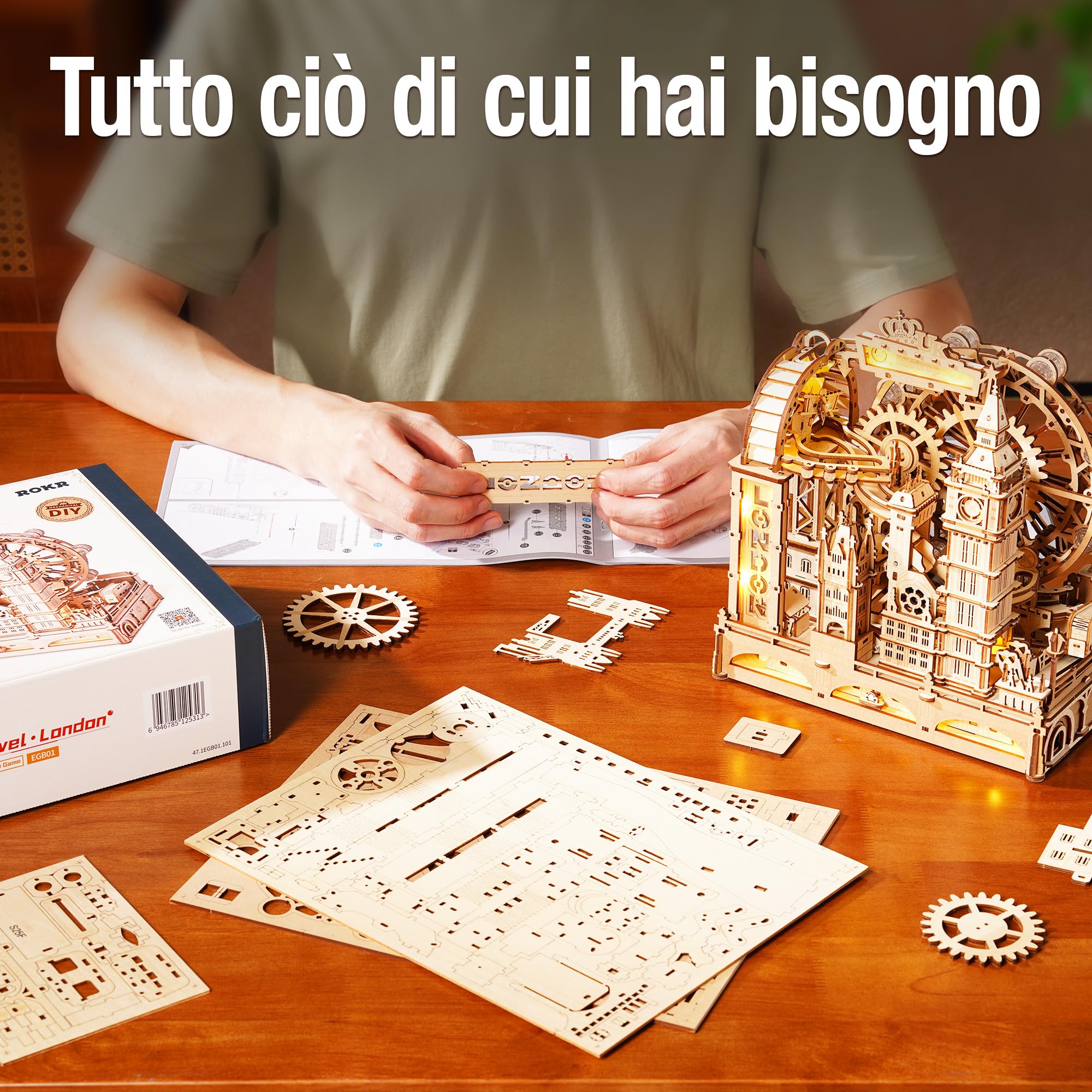 ROKR Puzzle 3D in Legno per Adulti, Palline Viaggio Londra Modellismo da Costruire, Decorazioni per la Scrivania di Casa, Puzzle Regalo per adolescenti e adulti