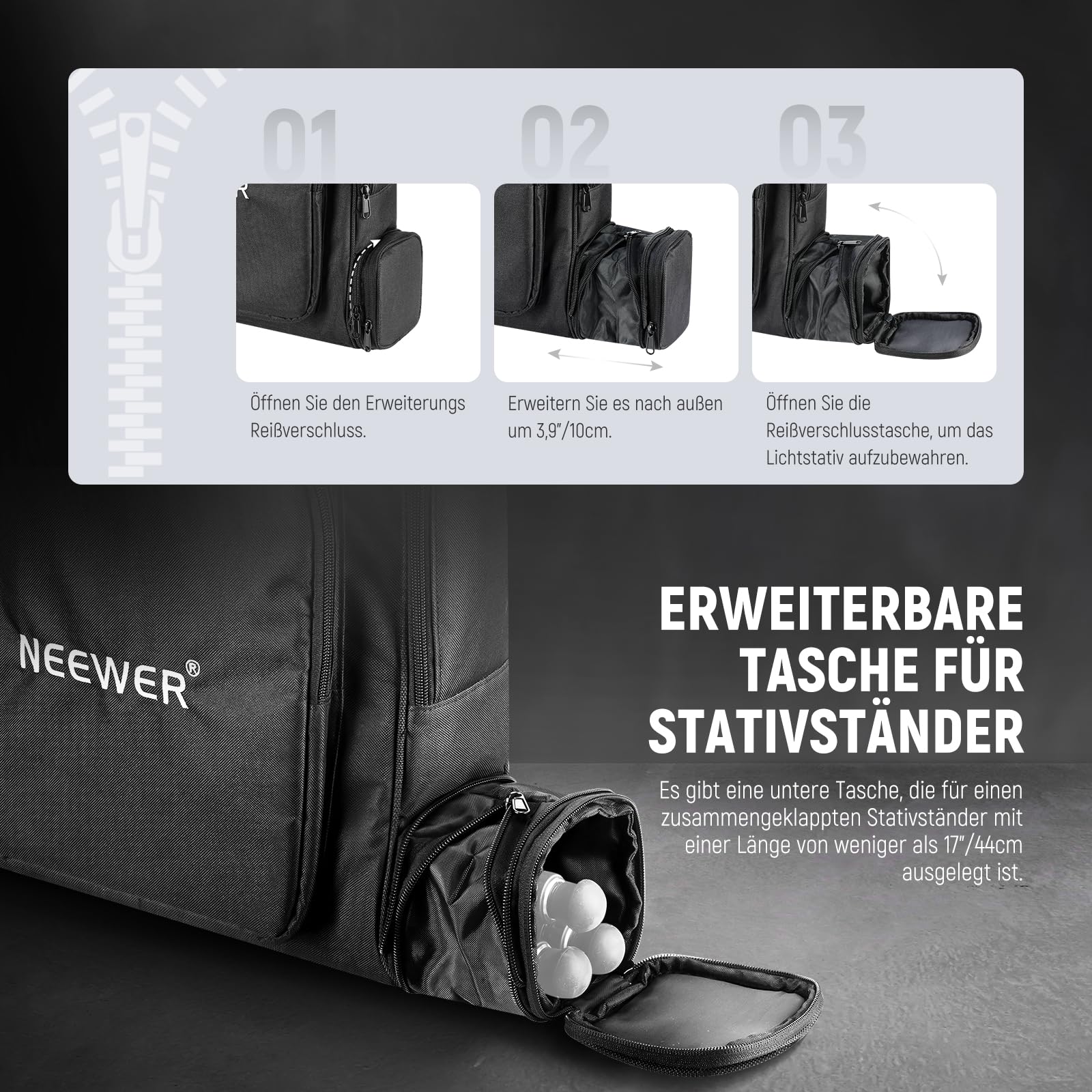 NEEWER tragbare Reisetasche kompatibel mit Starlink Mini Dish und Zubehör, leichte Tragetasche mit separatem Fach, schützende Aufbewahrungstasche, für gefaltetes Stativ Lichtstativ bis zu 44cm, RU-012