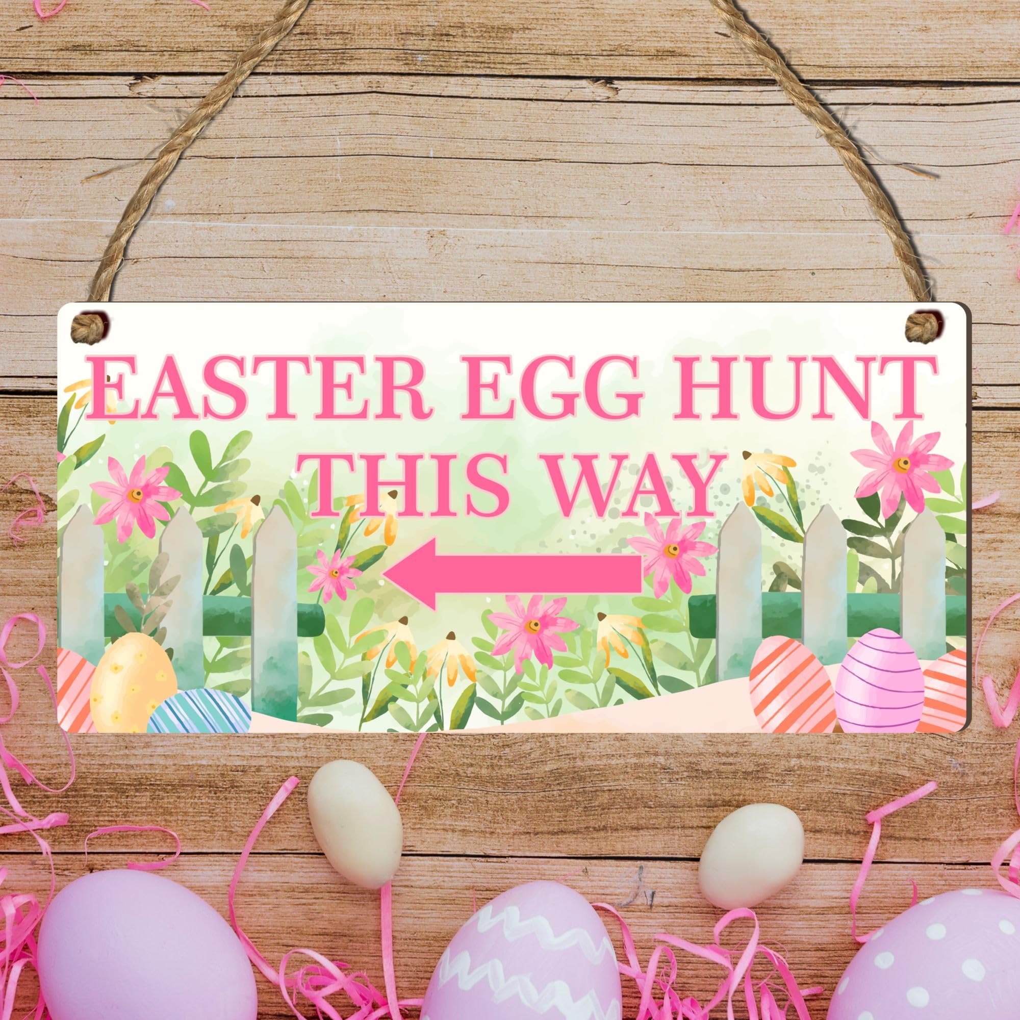 Easter Egg Hunt This Way - Directional Vibrant Spring Garden Design, Unique Marker for Egg Hunt Adventures, Celebration Joyful Discovery and Welcoming Atmosphere (Small: 19 cm (H) × 9 cm (W))