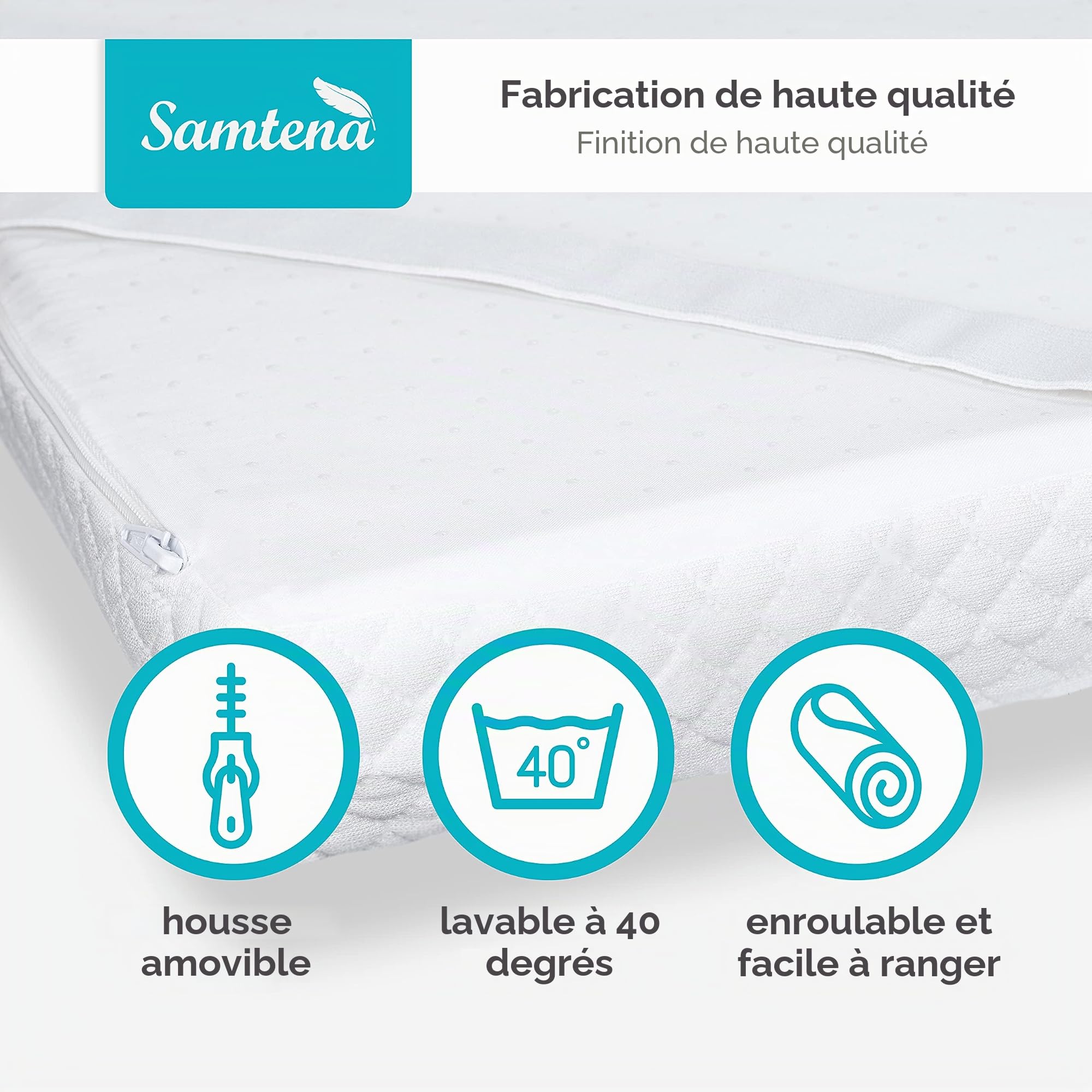 Surmatelas 140 x 190 cm, Mémoire de forme, 5 cm épaisseur, «Edition Standard, Model Deluxe», pour matelas, canapé ou lit de camp, sur-matelas pour adulte, memory foam mattress topper