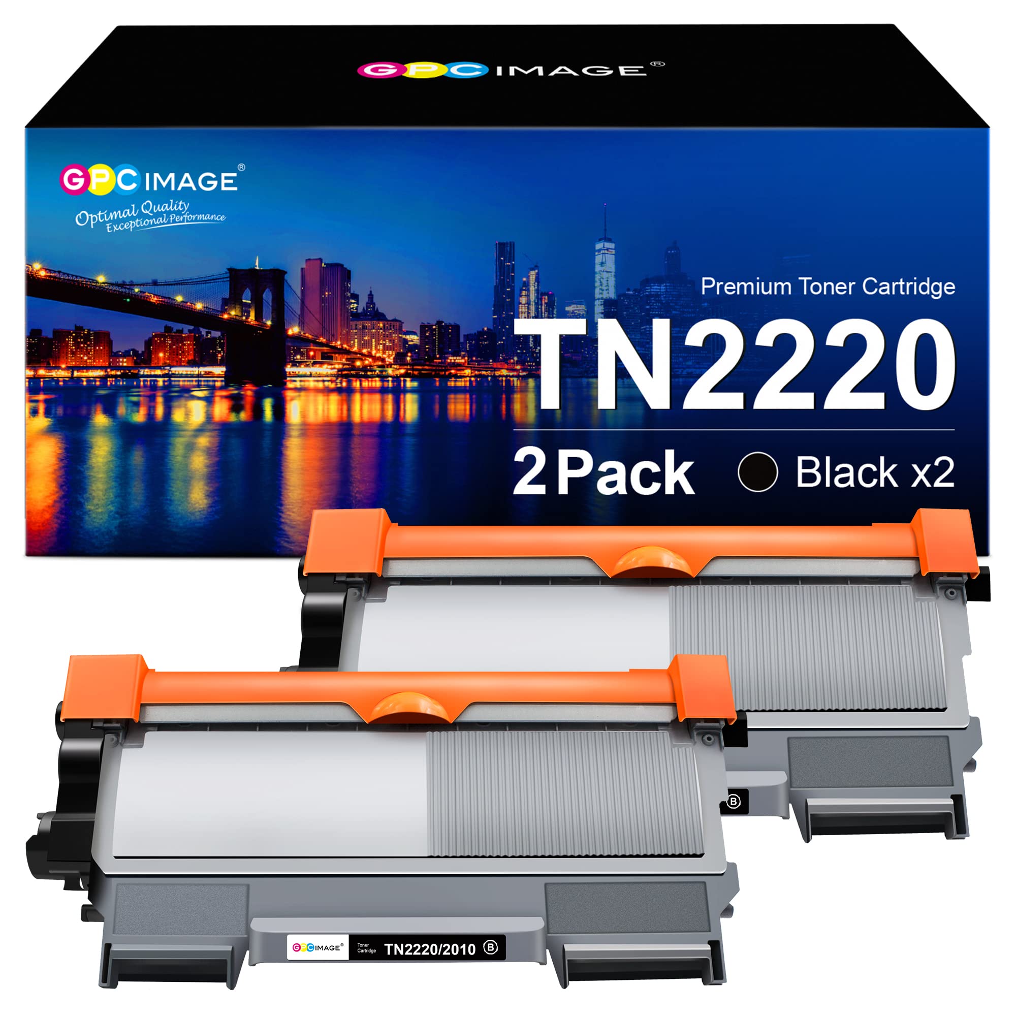 GPC Image Toner Cartridges Replacement - Brother TN2220 TN2010 Compatible with MFC-7460DN 7360N, HL-2250DN 2130 2220 2240 2270DW 2240D 7065DN, FAX-2840 (Black, 2-Pack)