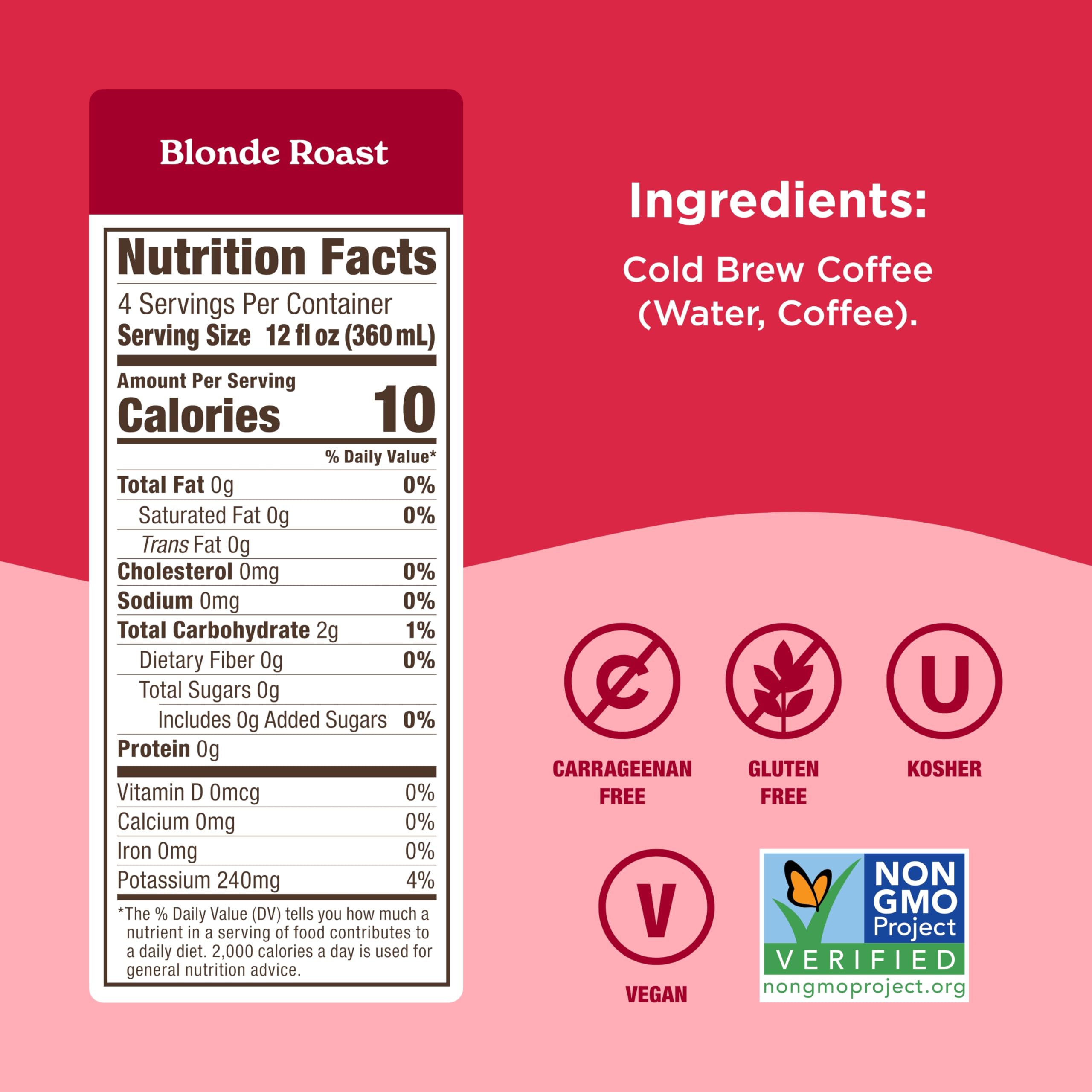 Califia Farms - Pure Black Blonde Roast Cold Brew Coffee 48 Oz 100 Arabica Plant Based Vegan Gluten — view 2