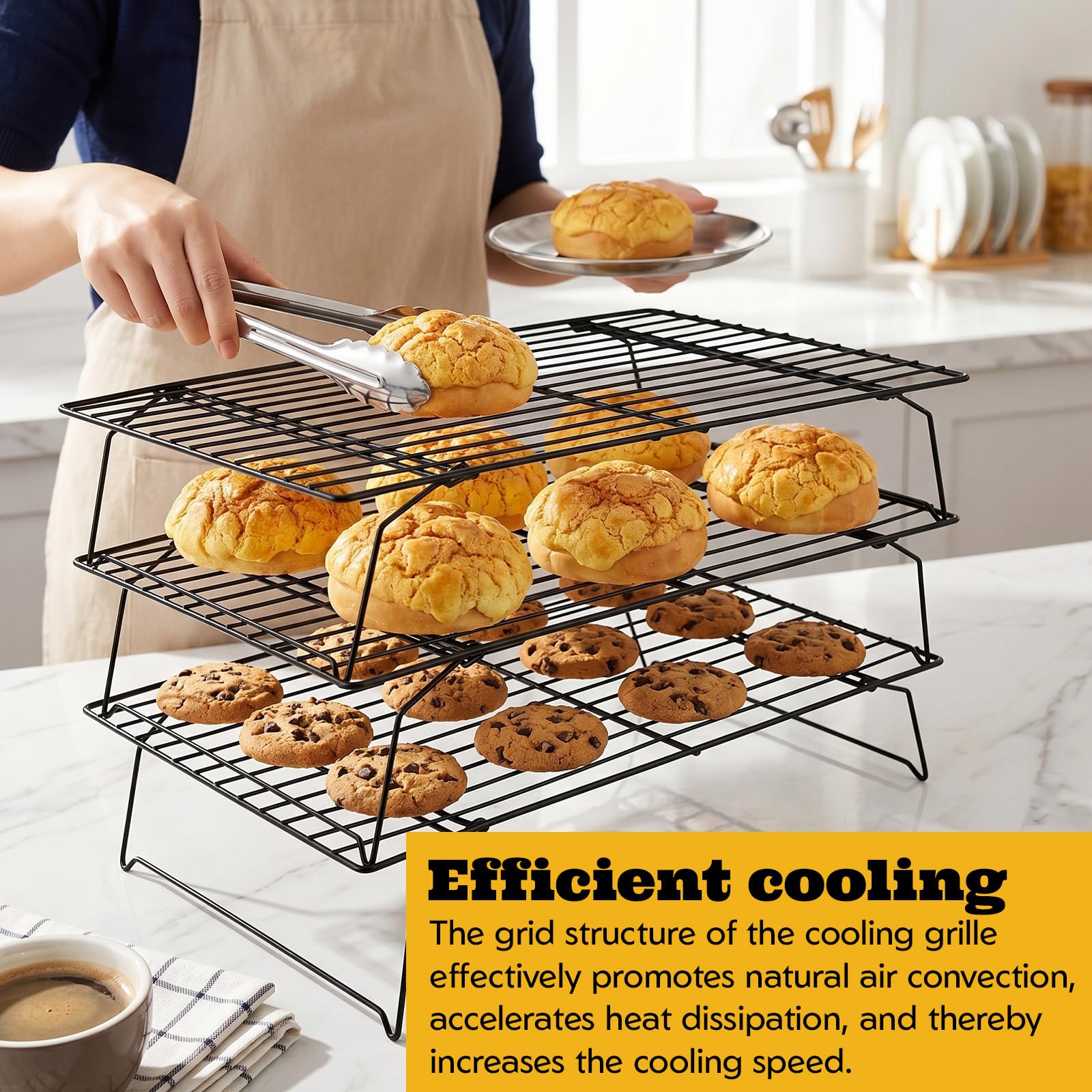 Grille de Refroidissement Pâtisserie 40×25×7,5 cm Acier au Carbone Antiadhésive Pliable Empilable