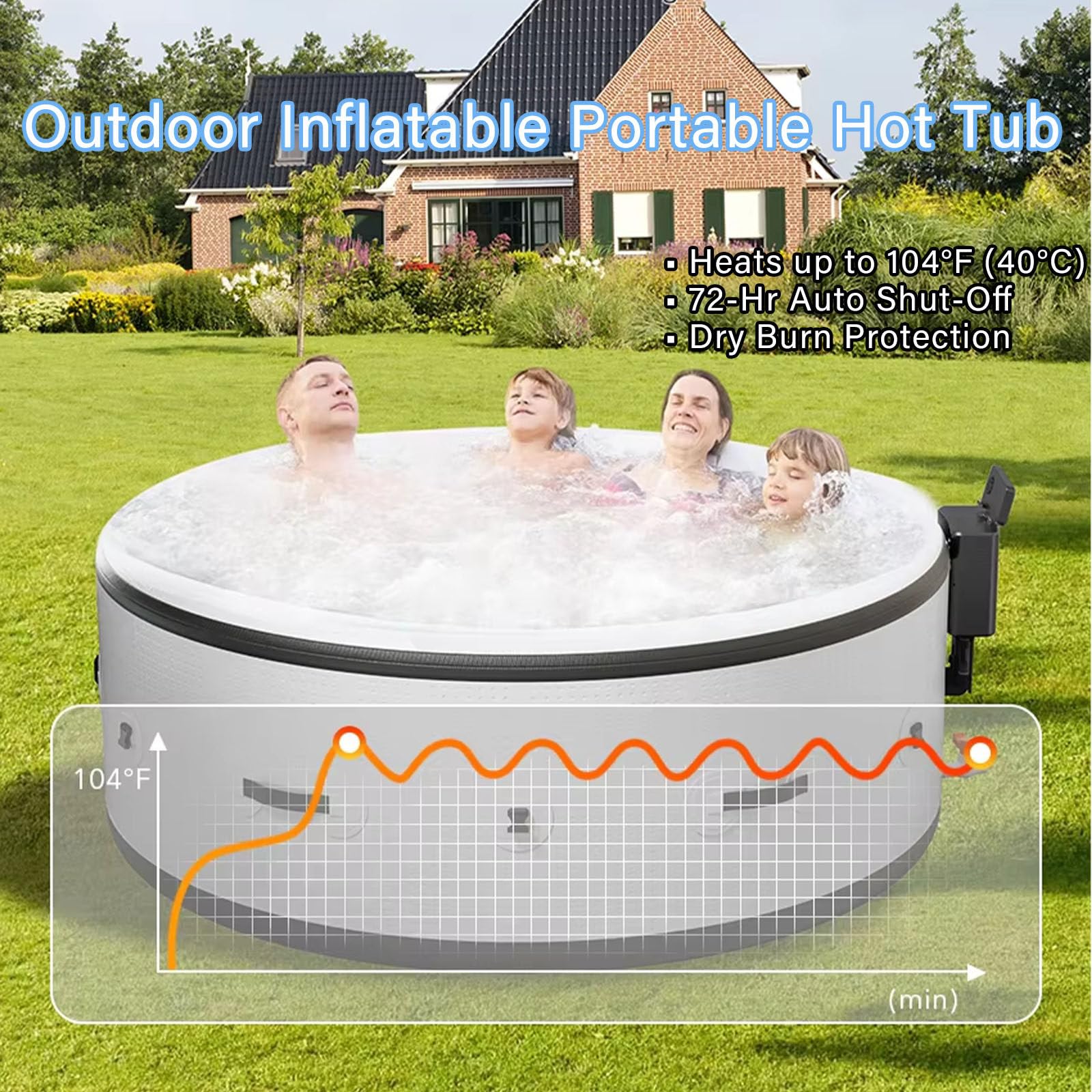 Vasca Idromassaggio Gonfiabile, Spa Gonfiabile Portatile di Grandi Dimensioni con 180 Getti di Massaggio Ad Aria, Pompa Riscaldante e Copertura Isolante, Impermeabile per Esterni, per 2-6 Persone, per