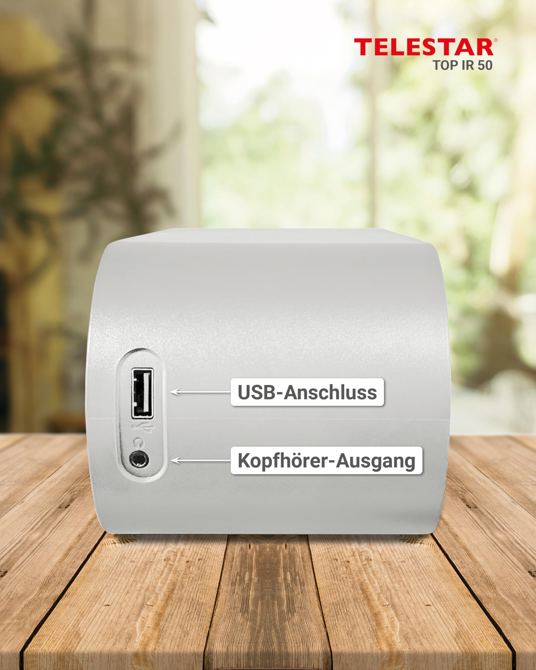TELESTAR TOP IR 50 – Internetradio, Bluetooth Audio-Streaming – Weiß | 7 W, USB-Aufnahmefunktion, Stationstasten am Gerät, Dimmfunktion, Nachtmodus, Hotelmodus, Fernbedienung