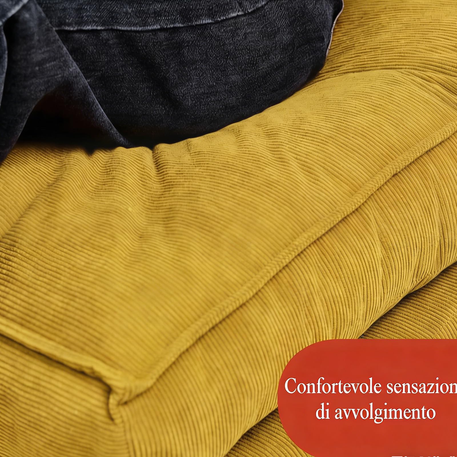 Fabulcozy Poltrona Letto 4-in-1, Schienale Regolabile 5 Posizioni in Velluto a Coste, Struttura in Ferro, Maniglia e Cinghie, Poltrona Multiuso per Soggiorno, Ufficio,Giallo