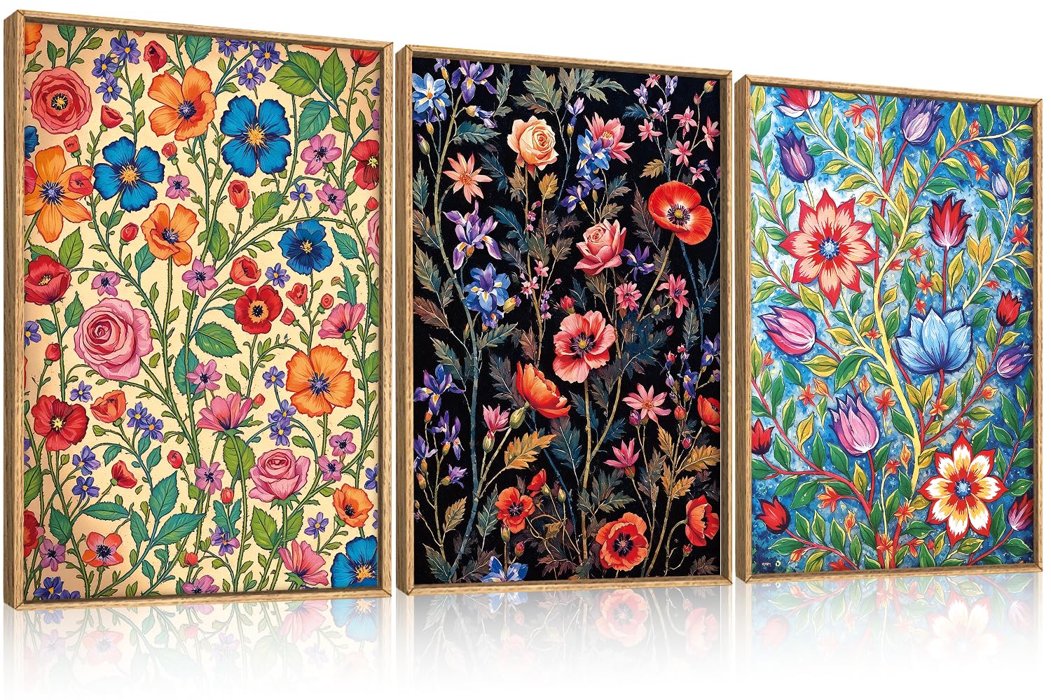 LHIUEM Large Vintage Botanical Flower Framed Canvas Wall Art,Abstract Colorful Wildflower Wall Decor,Rustic Bouquet Wall Painting,Poster Artwork for Living Room,Bedroom,Dining Room,Office -16"x24"x3