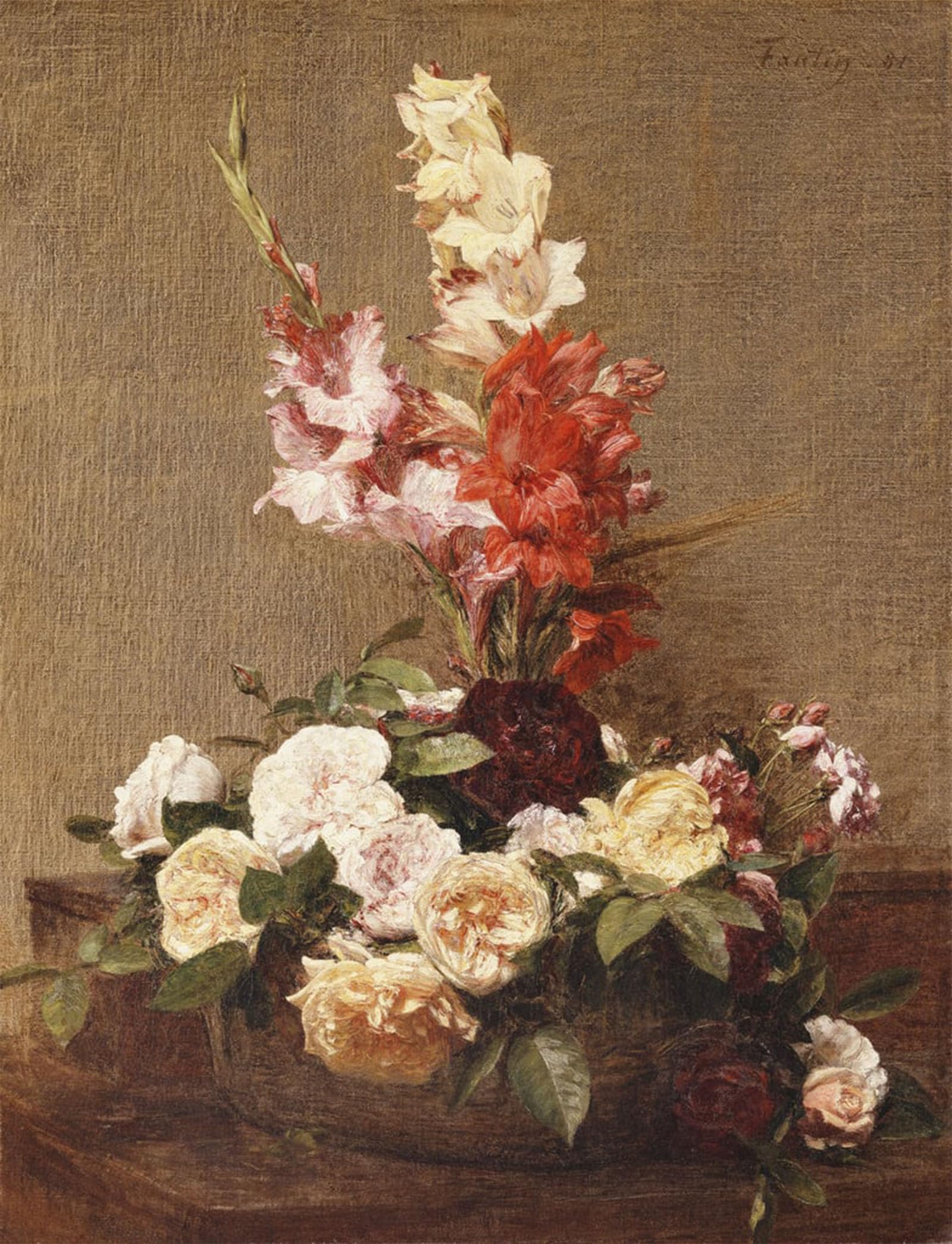 ARTXLXXBN Famous Art Print Poster Vintage Wall Art Gladioli and Roses by Ignace Henri Jean Fantin Latour Canvas Art Poster for Home Decor 60x90cm