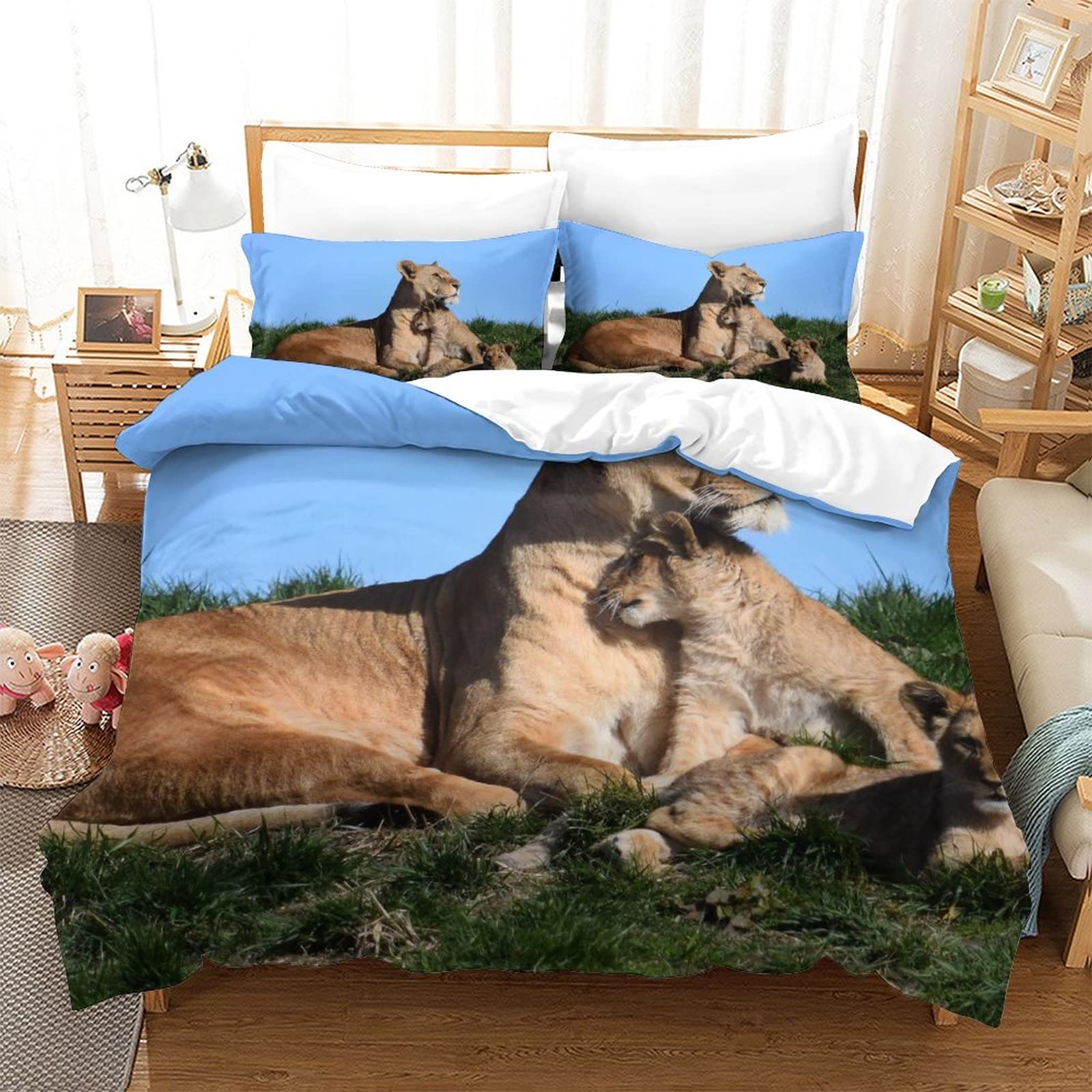 Housse de couette lion 3D pour une décoration de chambre sauvage