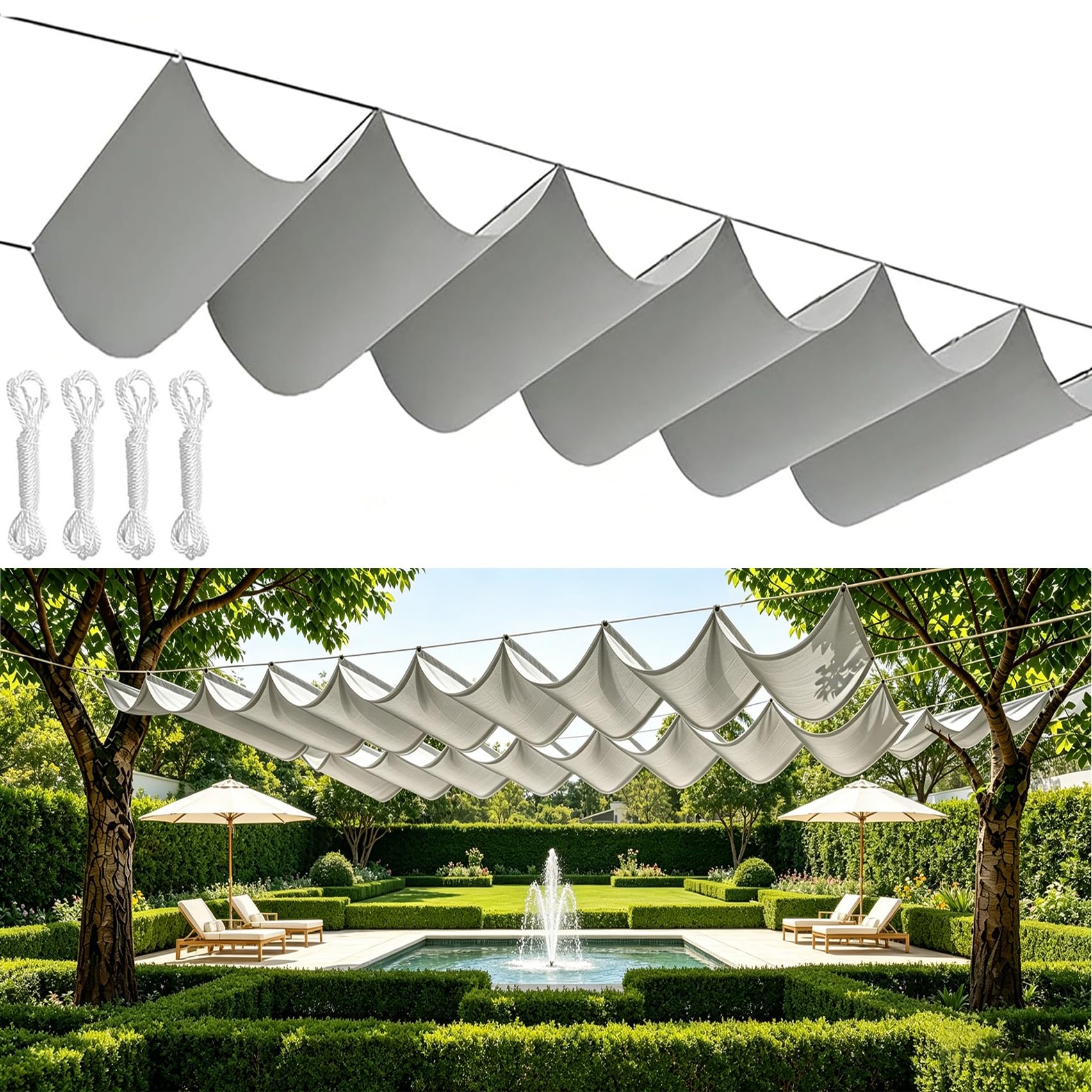 Voile d'ombrage rétractable gris clair 150x290 cm pour terrasse