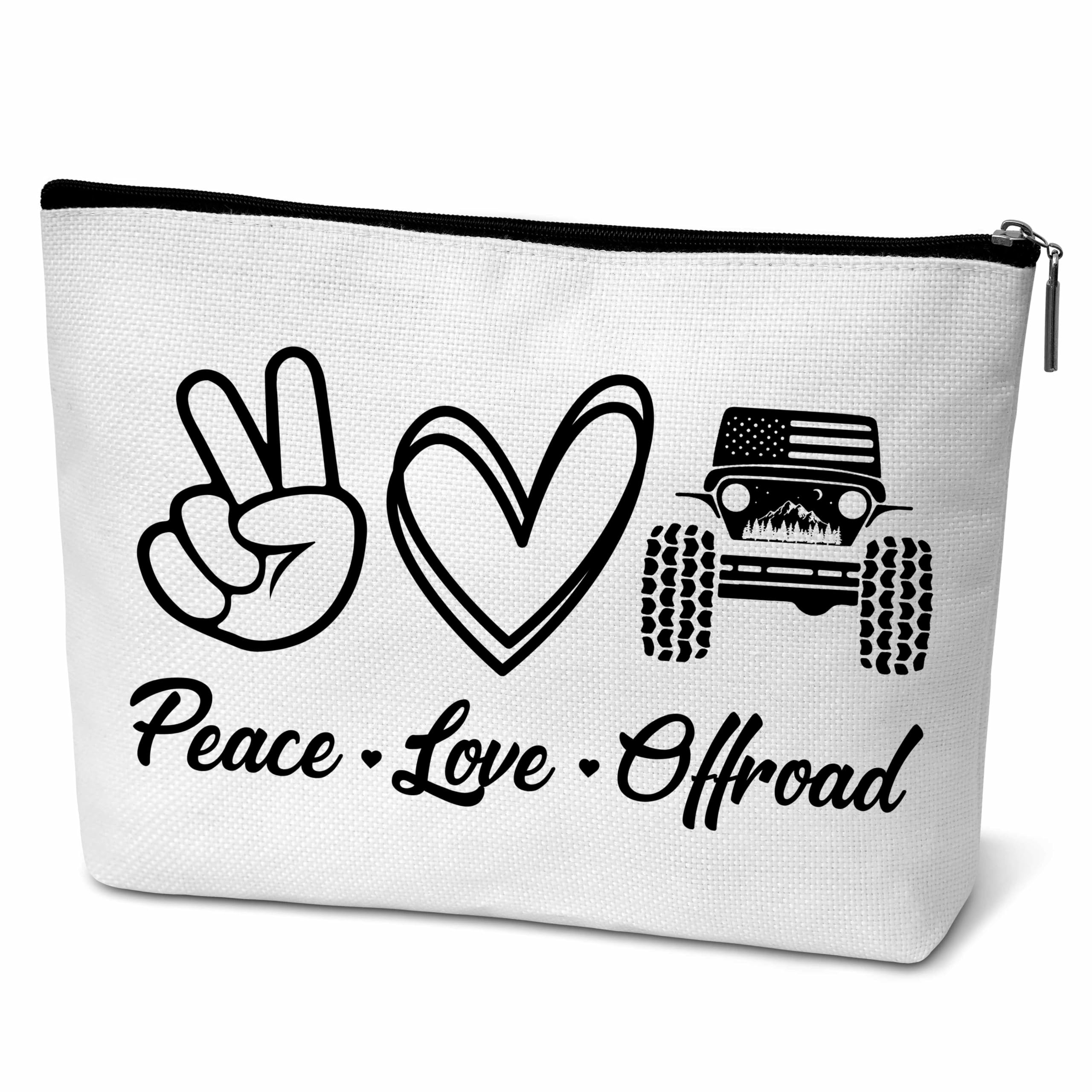 ONDTOM Peace Love Offroad - Bolsa de maquillaje para mujeres, bolsa de cosméticos para mujer, pequeña bolsa de aseo de viaje con cremallera - B01
