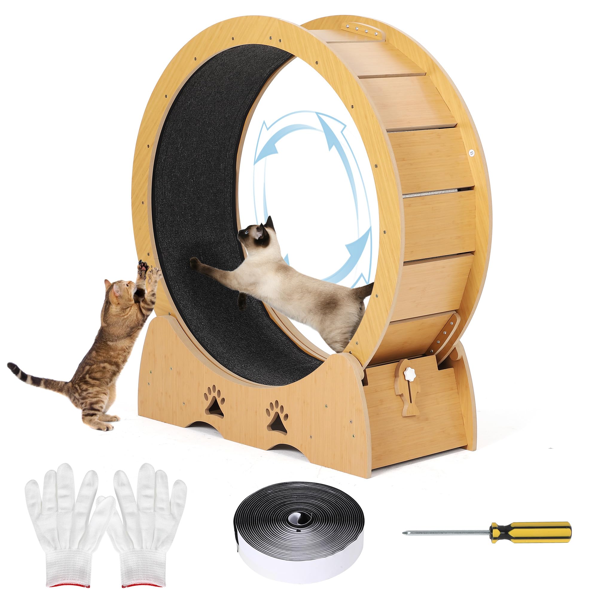 Garvee - Rueda de ejercicio de madera para gato de interior, alfombra extraíble silenciosa, ideal para el mantenimiento, la marcha y la salud de los gatitos, diseño natural