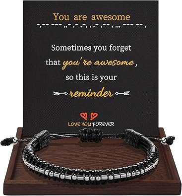 Inspirational Gifts for Men Morse Code Bracelets Mens Bracelets Graduation Gifts for Him Fathers Day Adjustable Leather Bracelet Motivational Birthday Annivesary Jewelry Stocking Stuffers for Men