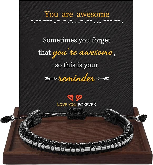 Inspirational Gifts for Men Morse Code Bracelets Mens Bracelets Graduation Gifts for Him Fathers Day Adjustable Leather Bracelet Motivational Birthday Annivesary Jewelry Stocking Stuffers for Men