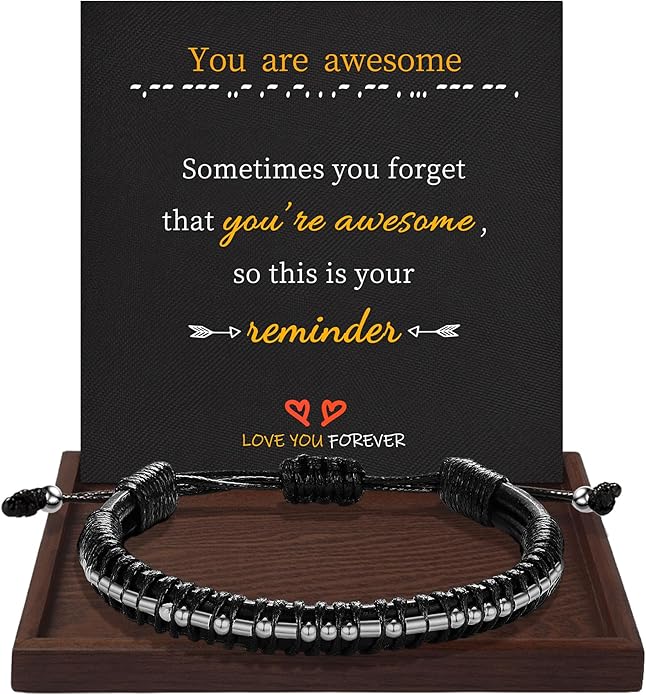 Inspirational Gifts for Men Morse Code Bracelets Mens Bracelets Graduation Gifts for Him Fathers Day Adjustable Leather Bracelet Motivational Birthday Annivesary Jewelry Stocking Stuffers for Men