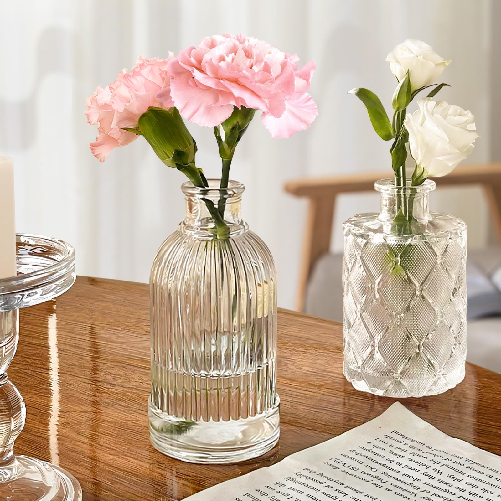 Set De 12 Floreros De Vidrio Vintage Mini, Jarrones Decorativos De Cristal Multicolor Para Centros De Mesa, Bodas Y Decoración Del Hogar (Tono Rosa)