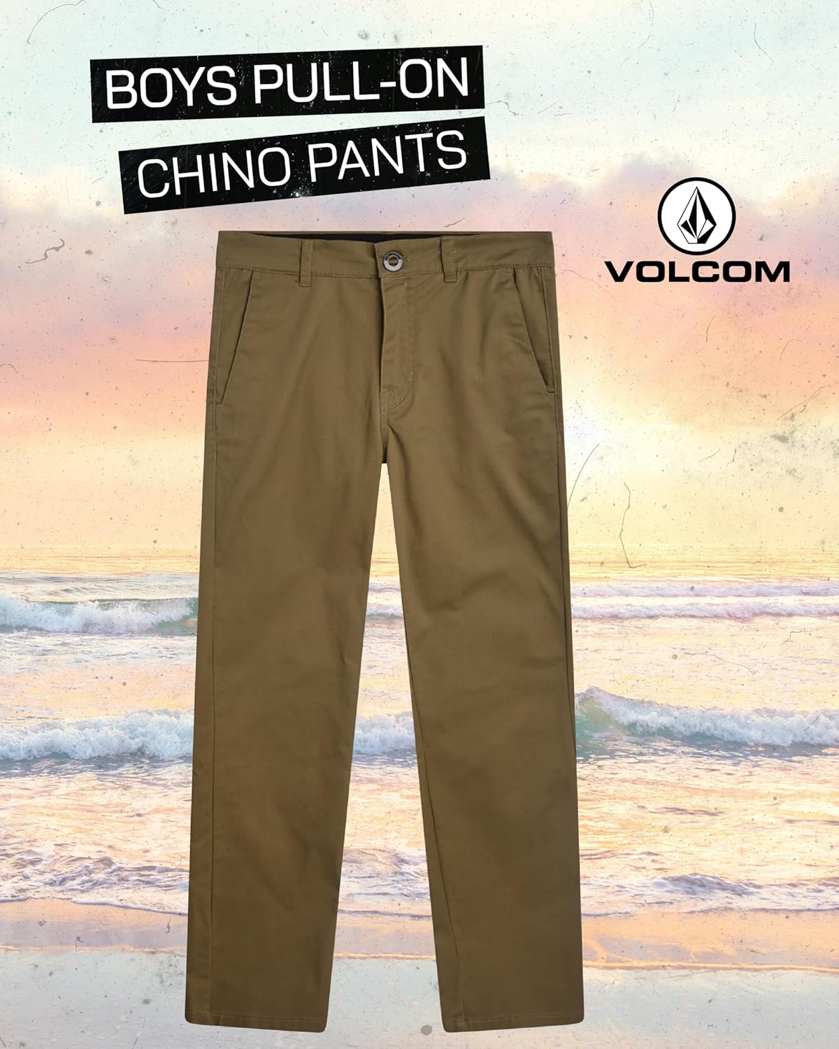Volcom Boys Chino Pants - Soft Cotton Blend Casual Pull-On Classic Woven Uniform Pants for Boys with Side Pockets