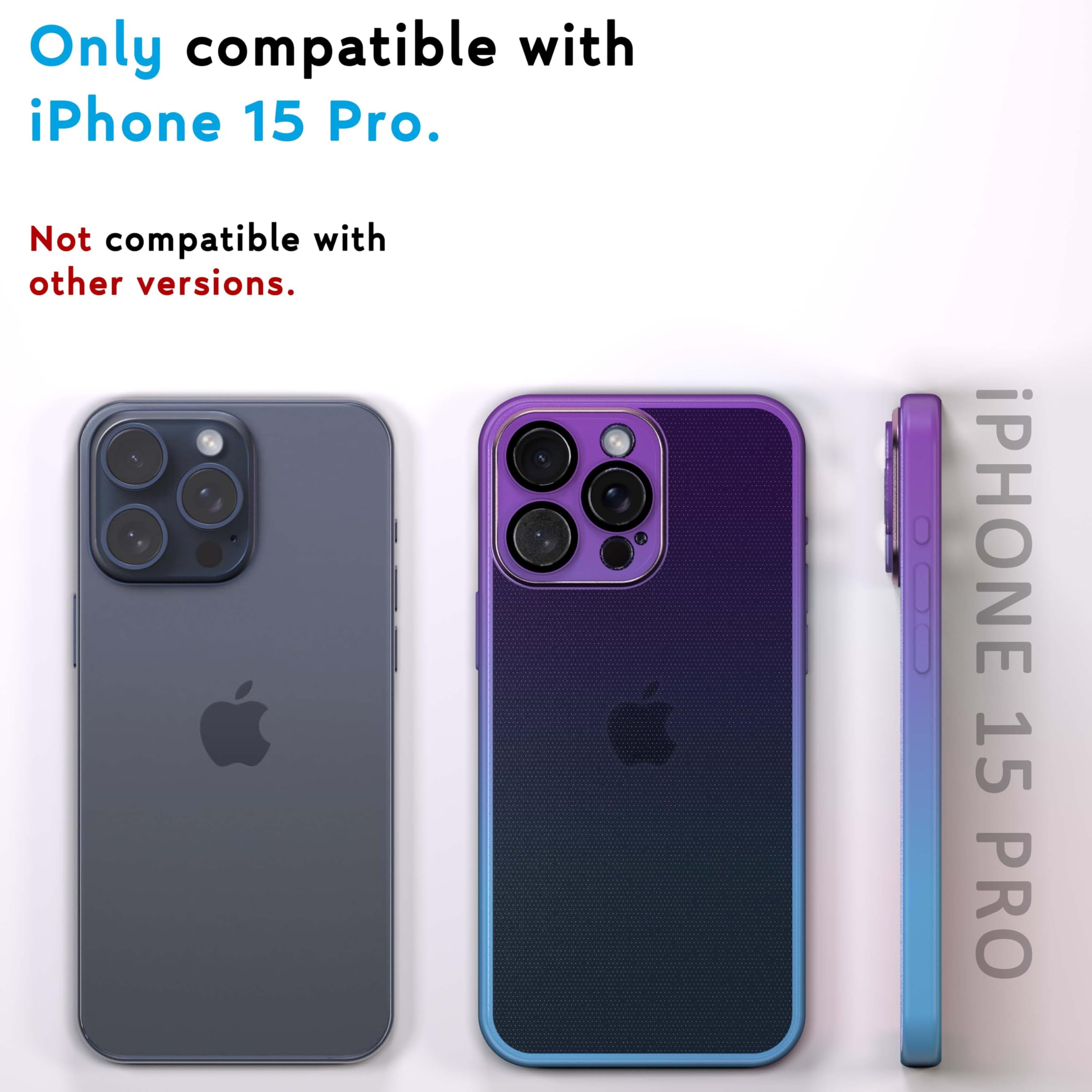 N NEWTOP Cover Moda 02 TPU Compatibile per iPhone 15 Pro, Colorata Sfumata Trasparente Opaca Morbida Flessibile Custodia con Protezione Fotocamera in Vetro Temperato Completa e Cromata (Viola