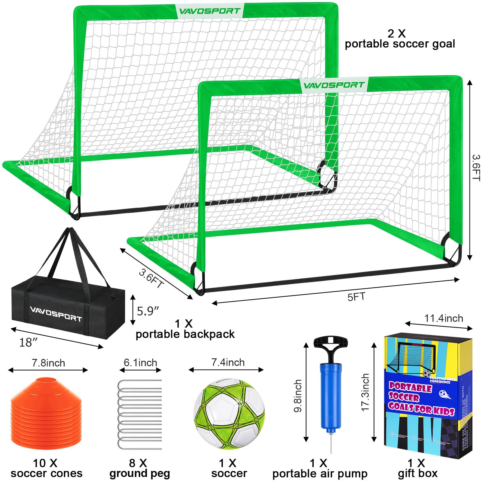 Soccer Goals for Backyard Set - 2 of 5' x 3.6' Portable Soccer Goal Training Equipment, Pop Up Soccer Net with Soccer Ball, Soccer Set for Games, Sports view 2