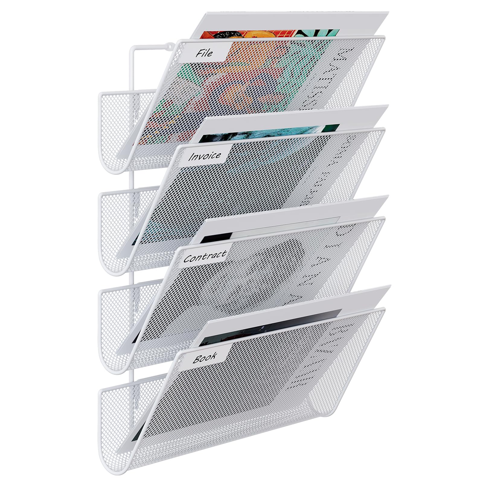 EasyPAG 3 Compartimentos Metal Malla A4 Archivador de Pared Oficina Organizador Documentos Cartas Pared Soporte Revistas Pared Almacenamiento Revistero Correo,Blanco