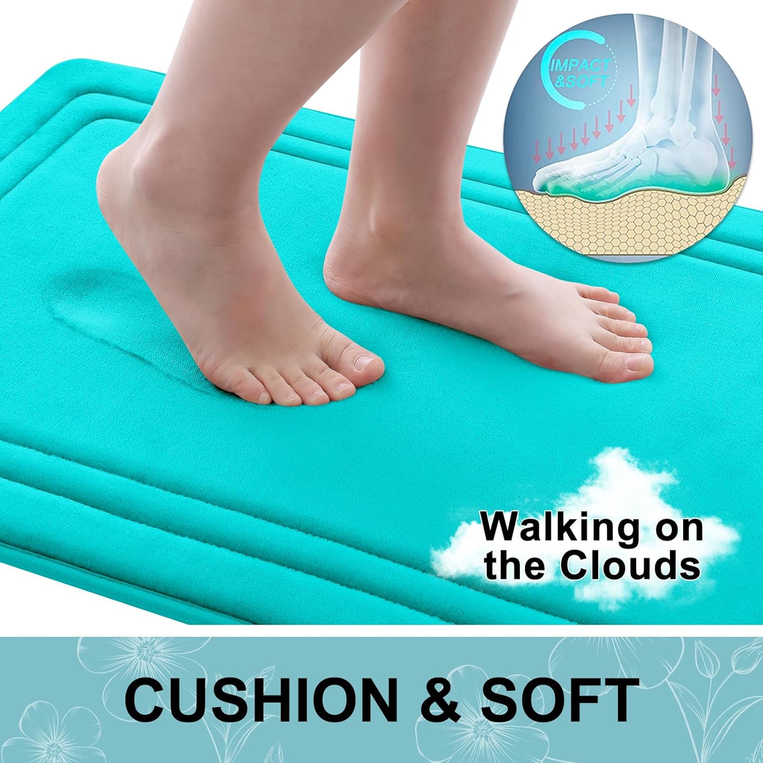 Grandaily Memory Foam Bath Mat Rug 30x20, Ultra Soft, Non-Slip and Absorbent Bathroom Rugs, Machine Wash Dry, Comfortable Bath Carpet for Bathroom Floor, Tub and Shower, Teal - Image 4