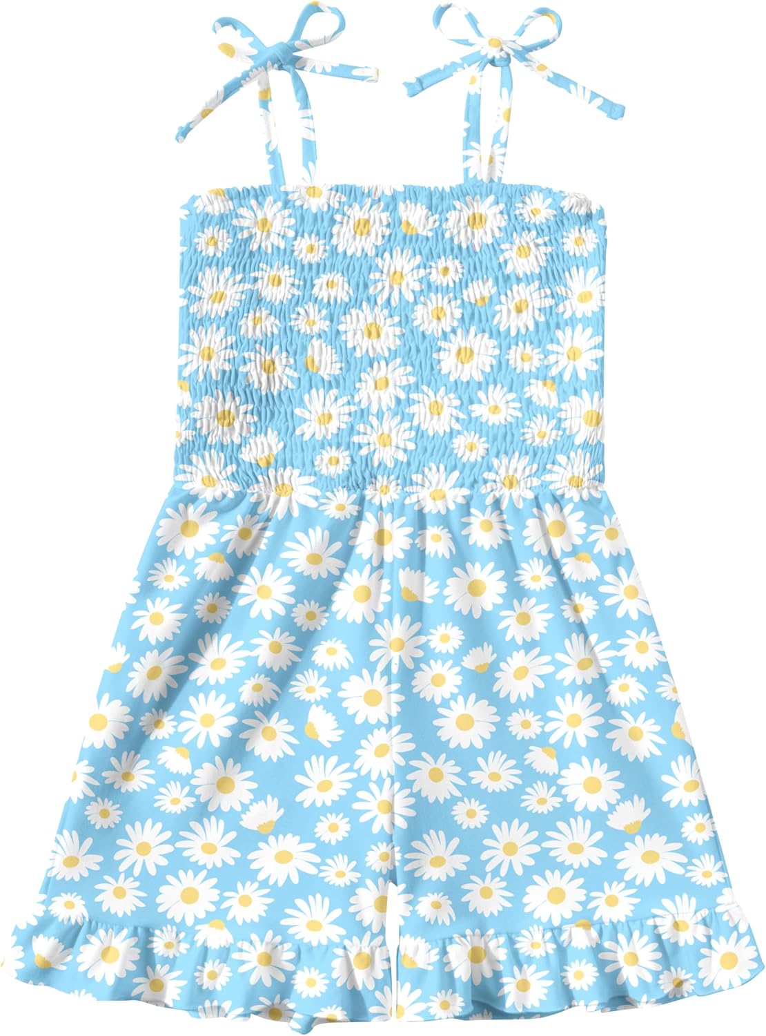 Girls Sleeveless Jumpsuits Smocked Adjustable Tie-Up Strap Shorts Romper Summer Outfits 3-7 Years