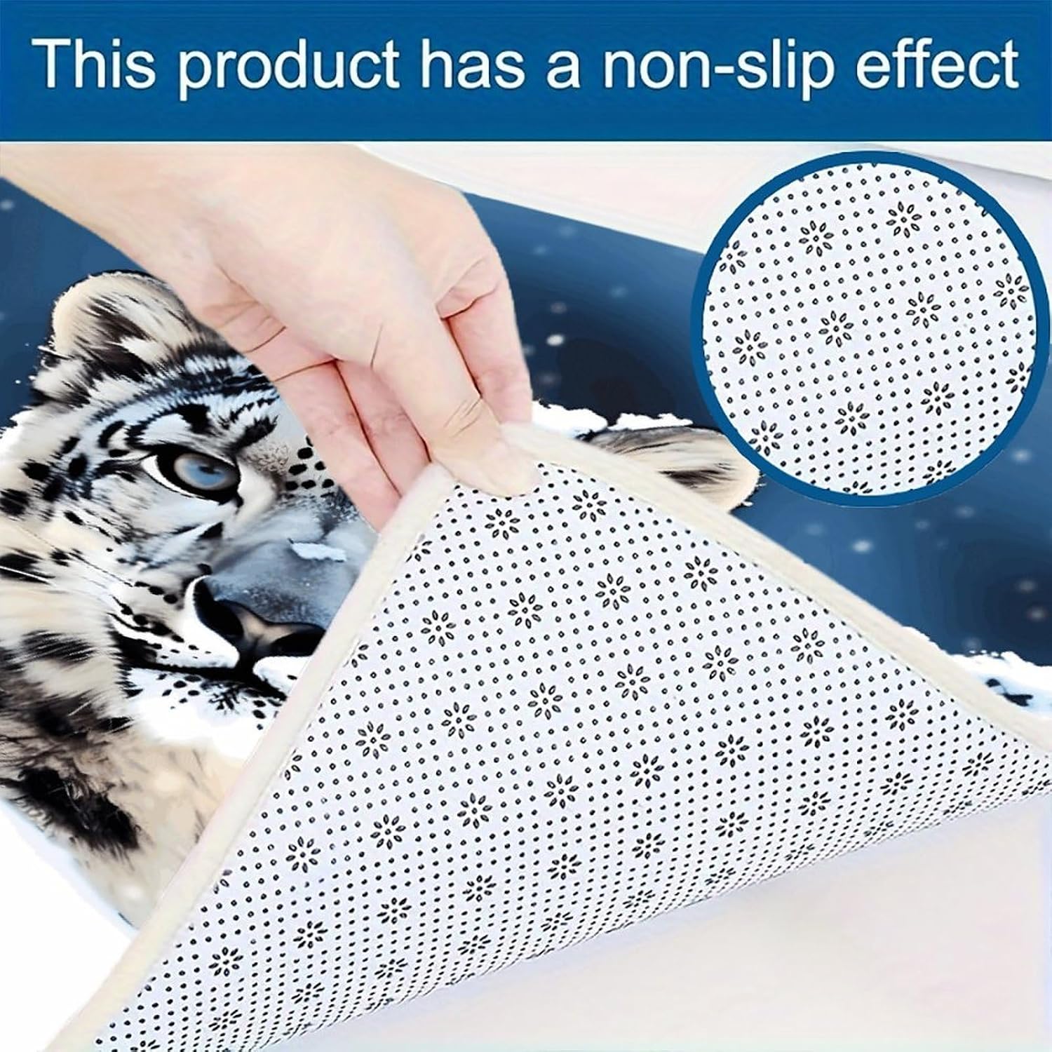 Blue Eyed Snow Leopard Kitchen Mats Soft Absorbent Rugs for Floor Non Slip Washable Kitchen Mats Fashion Rectangular Rugs for Three-Piece Set for Laundry Office Home Sink