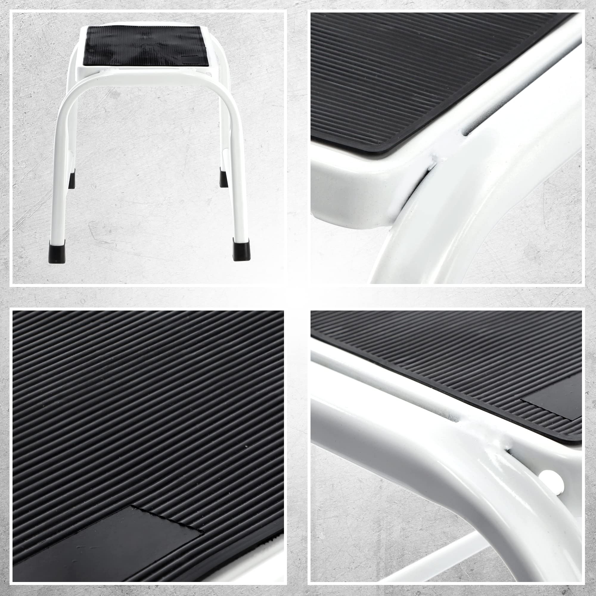 KADAX Taburete de acero, escalera doméstica de hasta 150 kg, taburete de transporte con patas antideslizantes, escalera doméstica, taburete de aluminio (1 nivel)