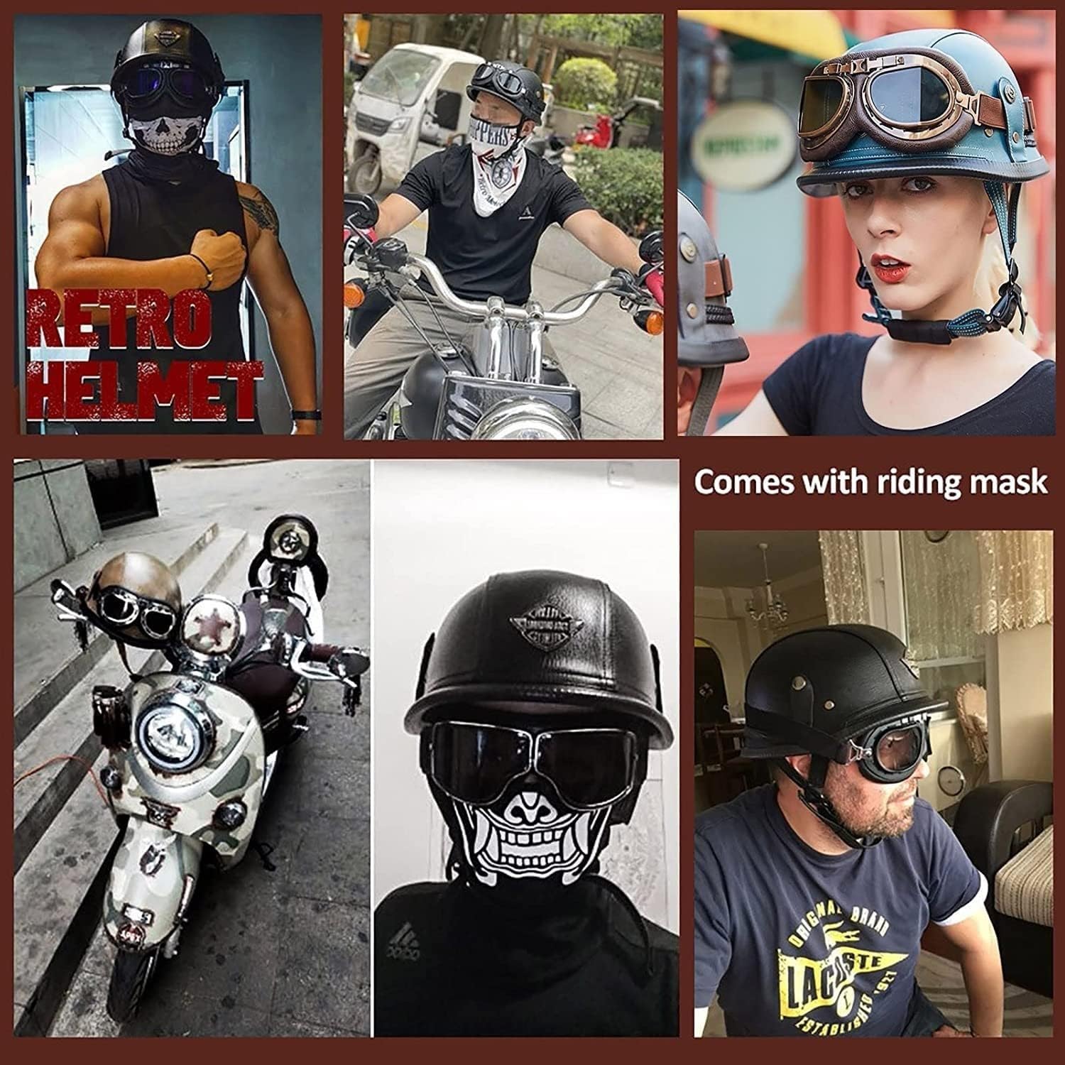 Półskórzany kask motocyklowy w stylu niemieckim, kask retro z otwartą twarzą, zatwierdzony przez ECEDOT, z regulowanymi goglami z szybkozłączką do skutera rowerowego Cruise