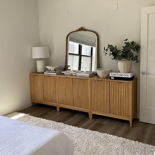 Miniatura 5 de Nathan James Aparador moderno de madera Jasper con puertas estriadas, para cocina o sala de estar, pino cálido