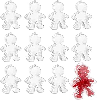 Ginger Bread Boy Shaped Acrylic Candy Boxes,12 Pack,2.75"x3.62"x0.98",Perfect for Weddings, Birthdays,Cute Clear Plastic Containers,Clear Fillable Ornaments Crafts Decorations