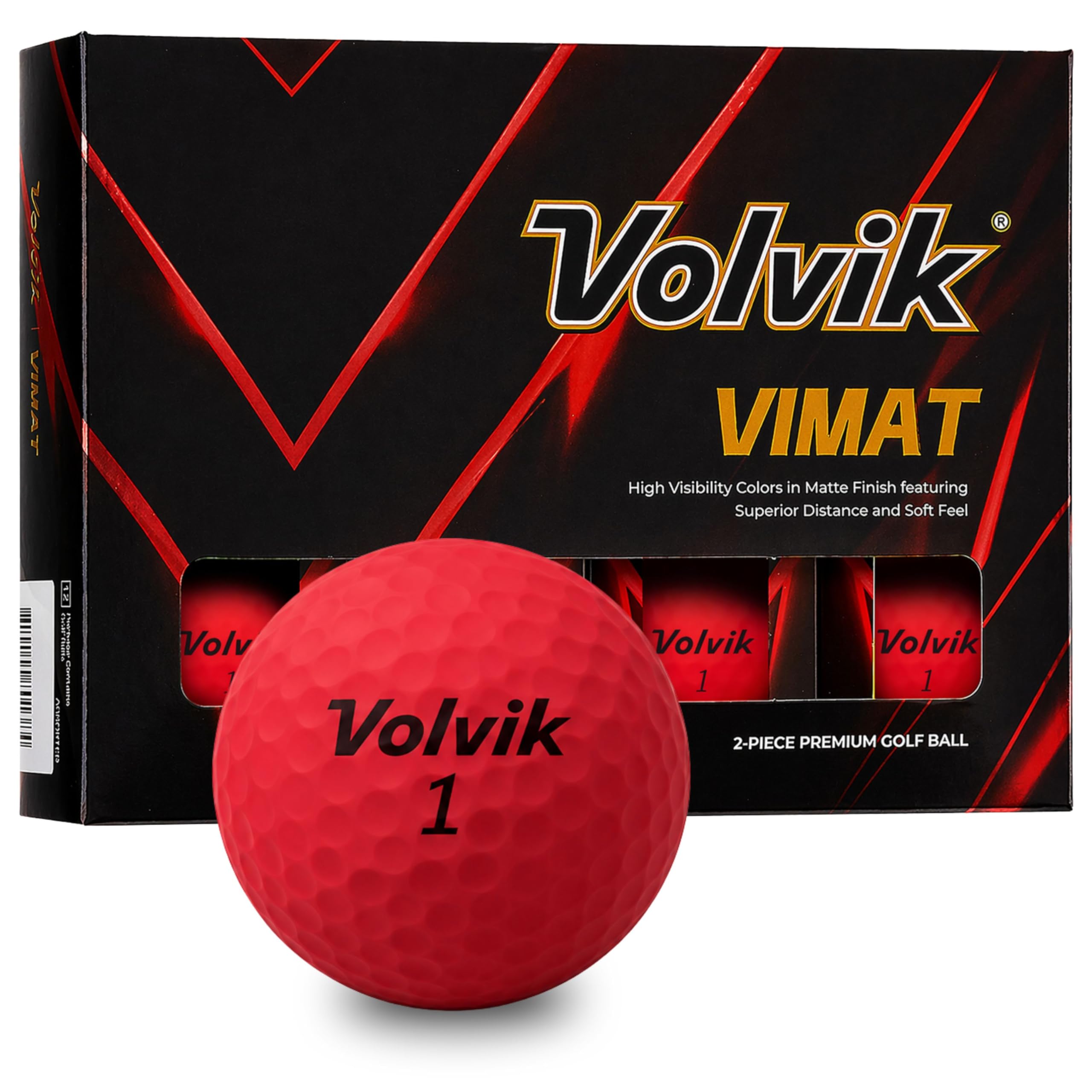 Volvik ViMat Red Golf Balls – New for 2025, 85 Compression, Matte, 2 Piece Single Core, Vibrant Red, 12 Pack