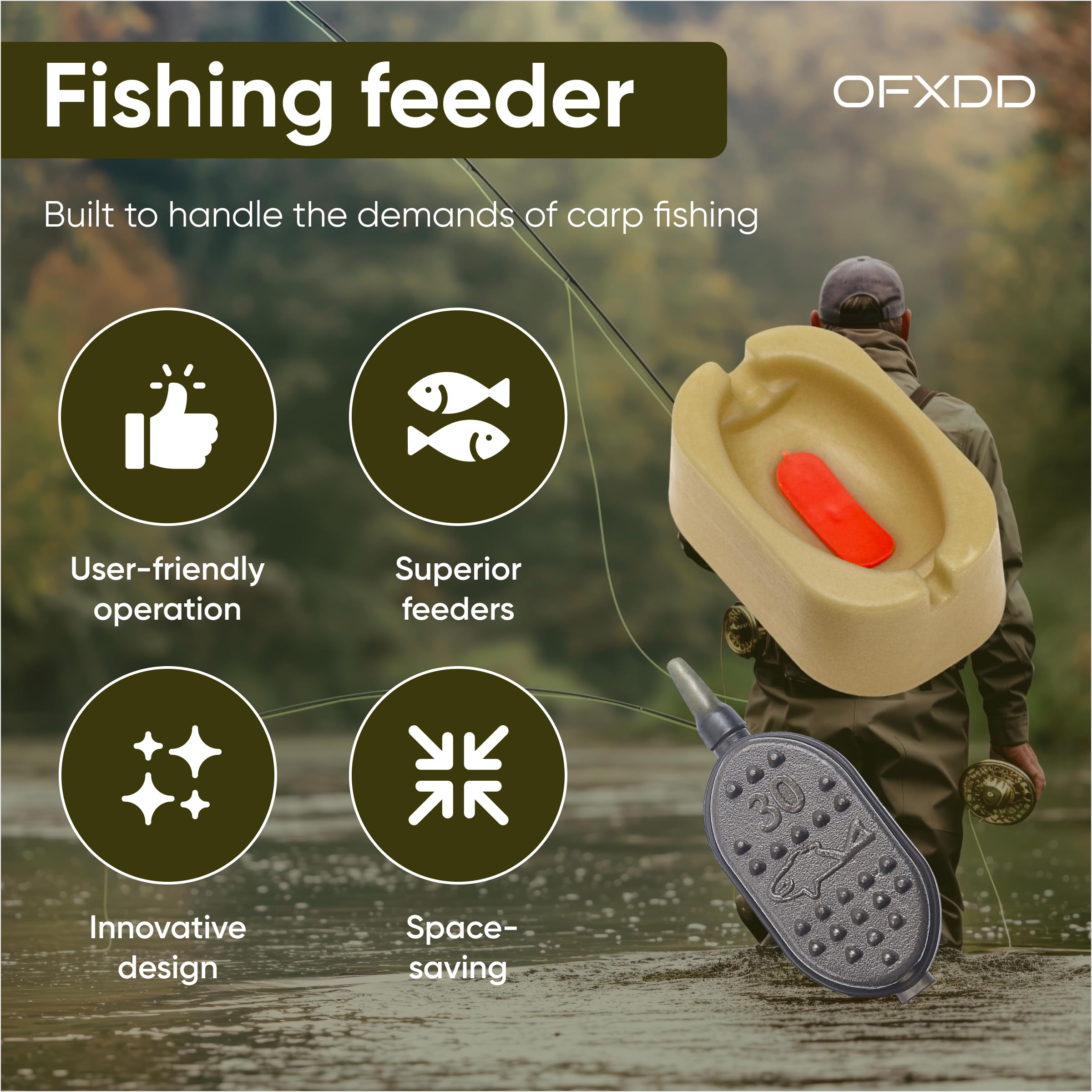 OFXDD Carp Fishing Method Feeder Set - Rubber Release Bait Holder & 4 Pcs Feeders (30g) - Carp Fishing Equipment