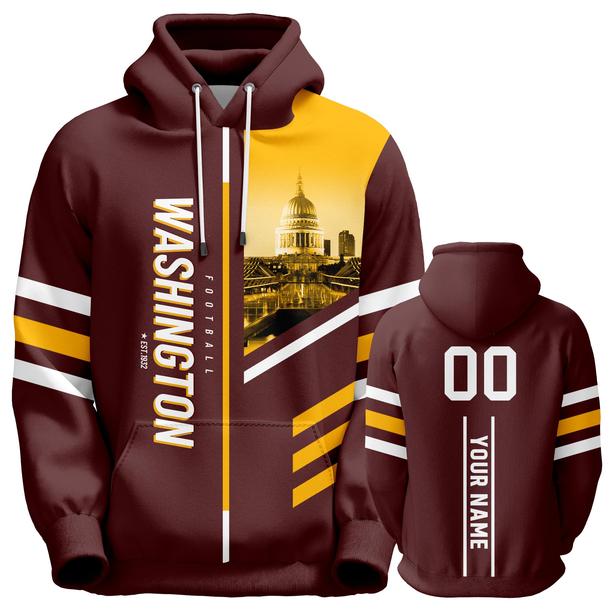 Gyurioh Custom Football Hoodies City Night Skyline Personalized Sweatshirt Name Number Fans Gift Pullover for Men Women Youth