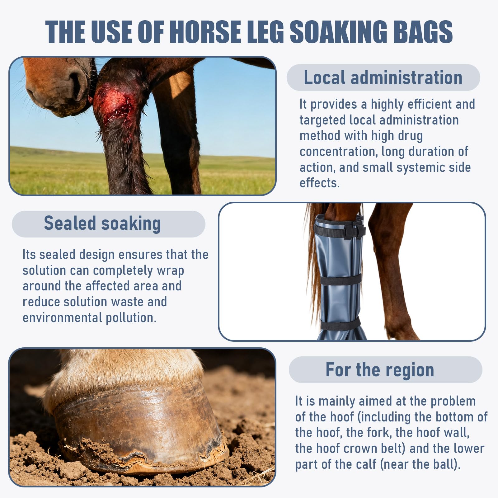 4 Pcs Easy Use Hoof Soaking Boot for Horse Soaker Bag, Hoof Care Treatment Bucket with Eva Pad and Elastic Band, 2 Pairs Horse Soaker Bag for Common Equine Hooves Ailment Problem