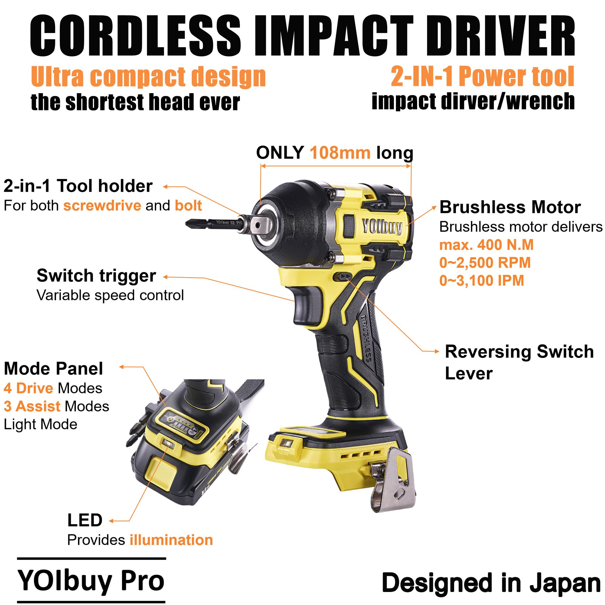 YOIbuy PRO インパクトレンチ 充電式 ブラシレスモータ搭載 Max締@ Amazon | YOIbuy PRO インパクトレンチ 充電式 ブラシレスモータ搭載