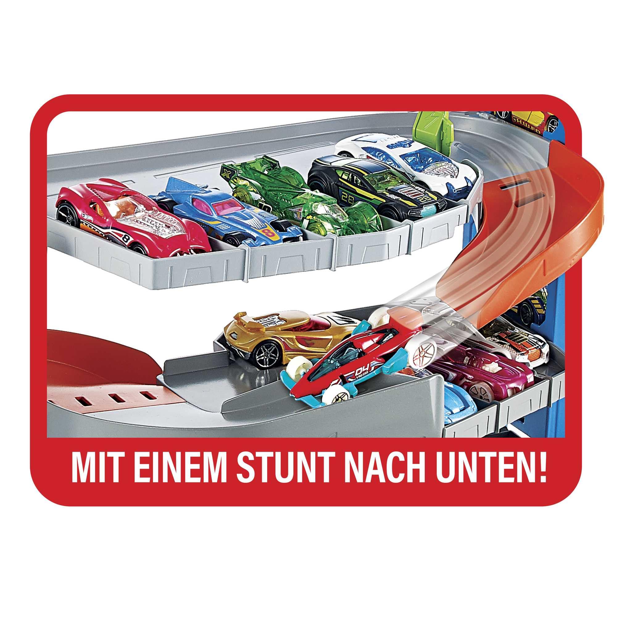 Hot Wheels GNL70 - Hot Wheels City Stunt Garage-Spielset, Geschenk für Kinder von 3 bis 8 Jahren, mit Aufzug zu den oberen Ebenen, lässt Sich mit Anderen Sets verbinden