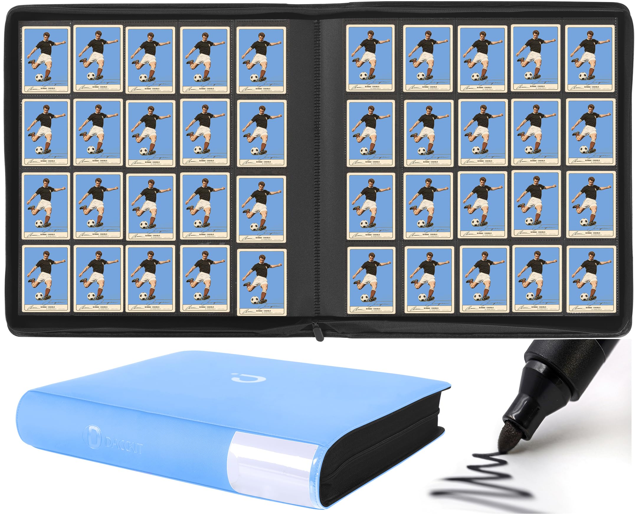 Premium Card Binder 20 Pocket - Fits 2000 Cards, 5x4 Ringless Card Album with Sleeves Compatible with Trading & Sports Cards（Model A，Sky Blue）