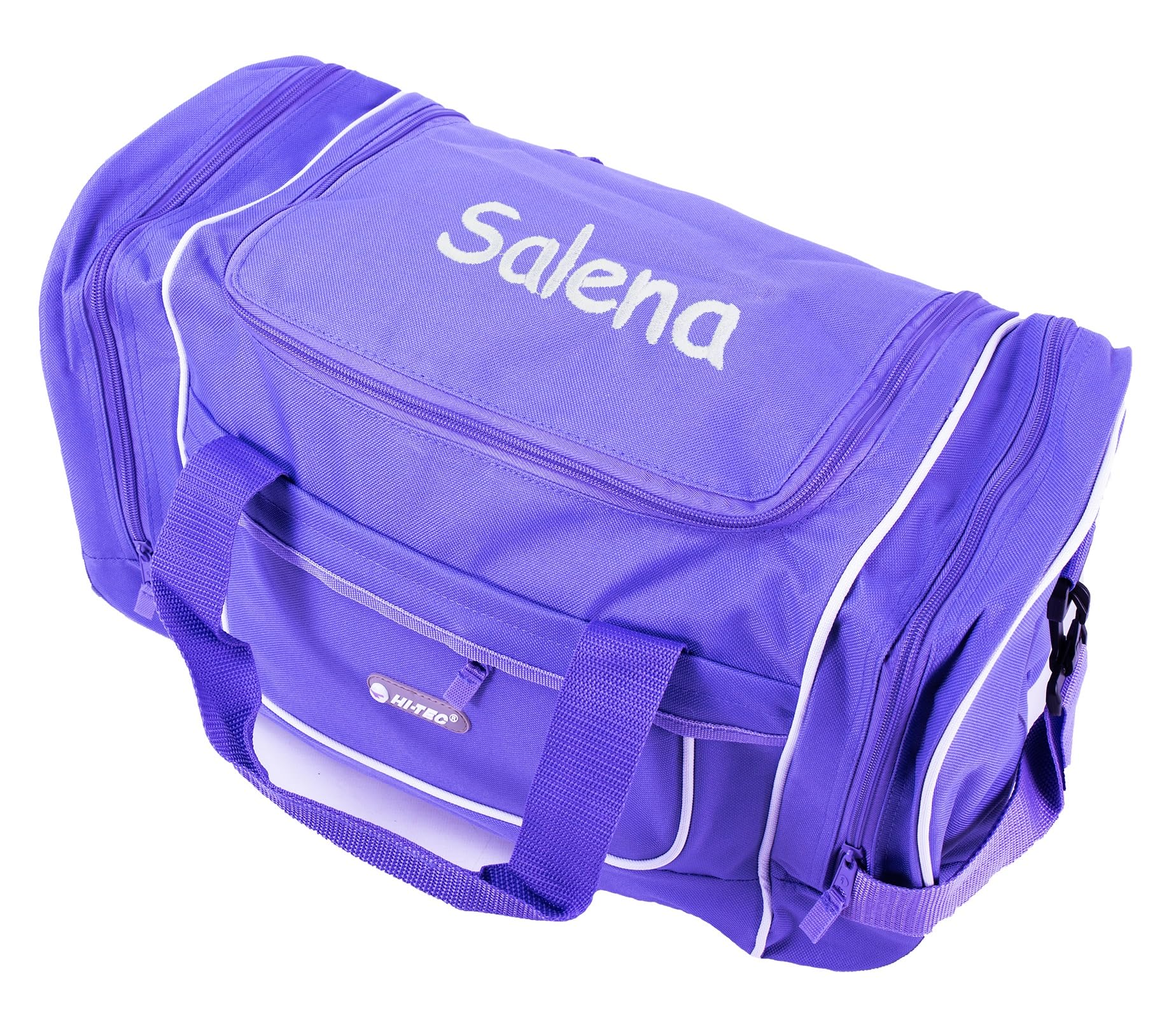 Personalised Holdall Duffle Gym Bag Gymnastics Sport Travel Duffel Cabin Hand Luggage (Purple/White Trim)
