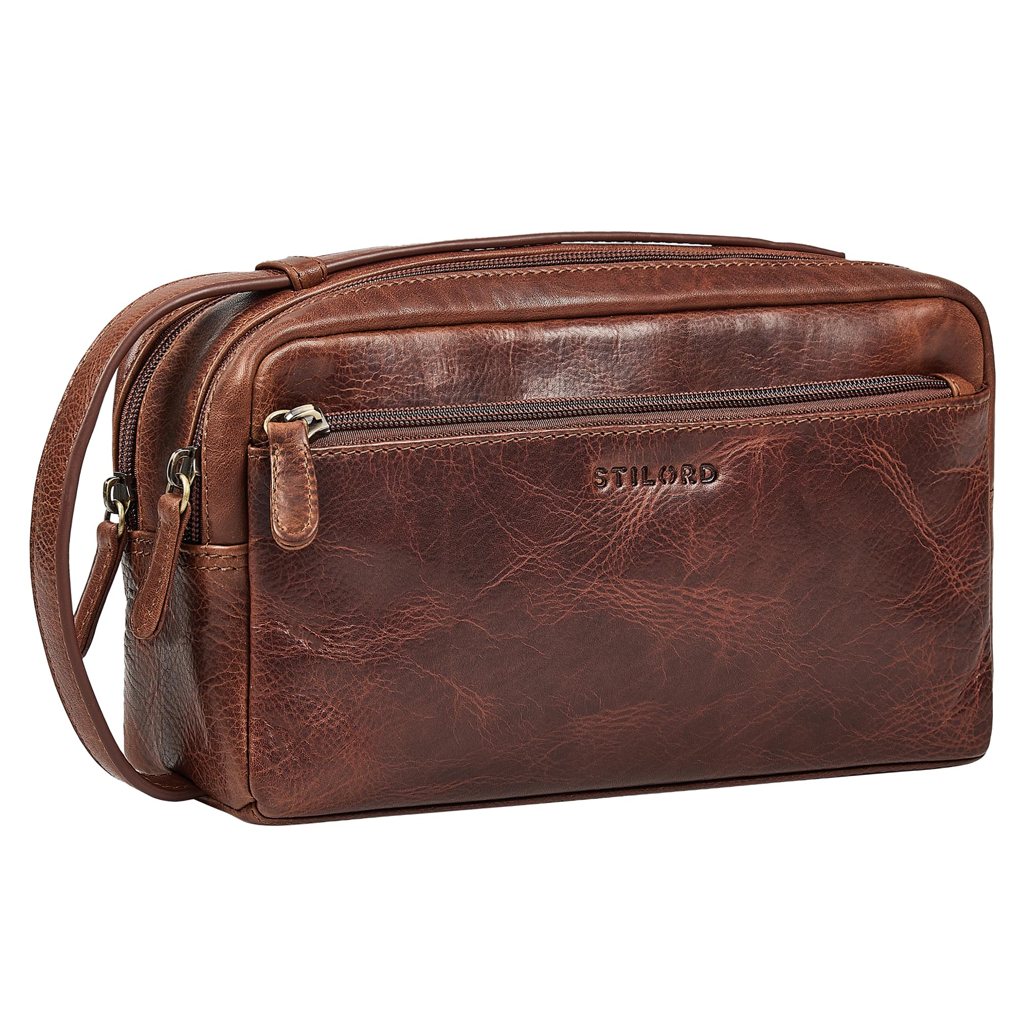 STILORD Bran Grande Pochette Homme en Cuir Véritable Vintage Sac à Main Hommes Portefeuille Cuir Veritable Organisateur de Voyage Couleur:Kara - Cognac