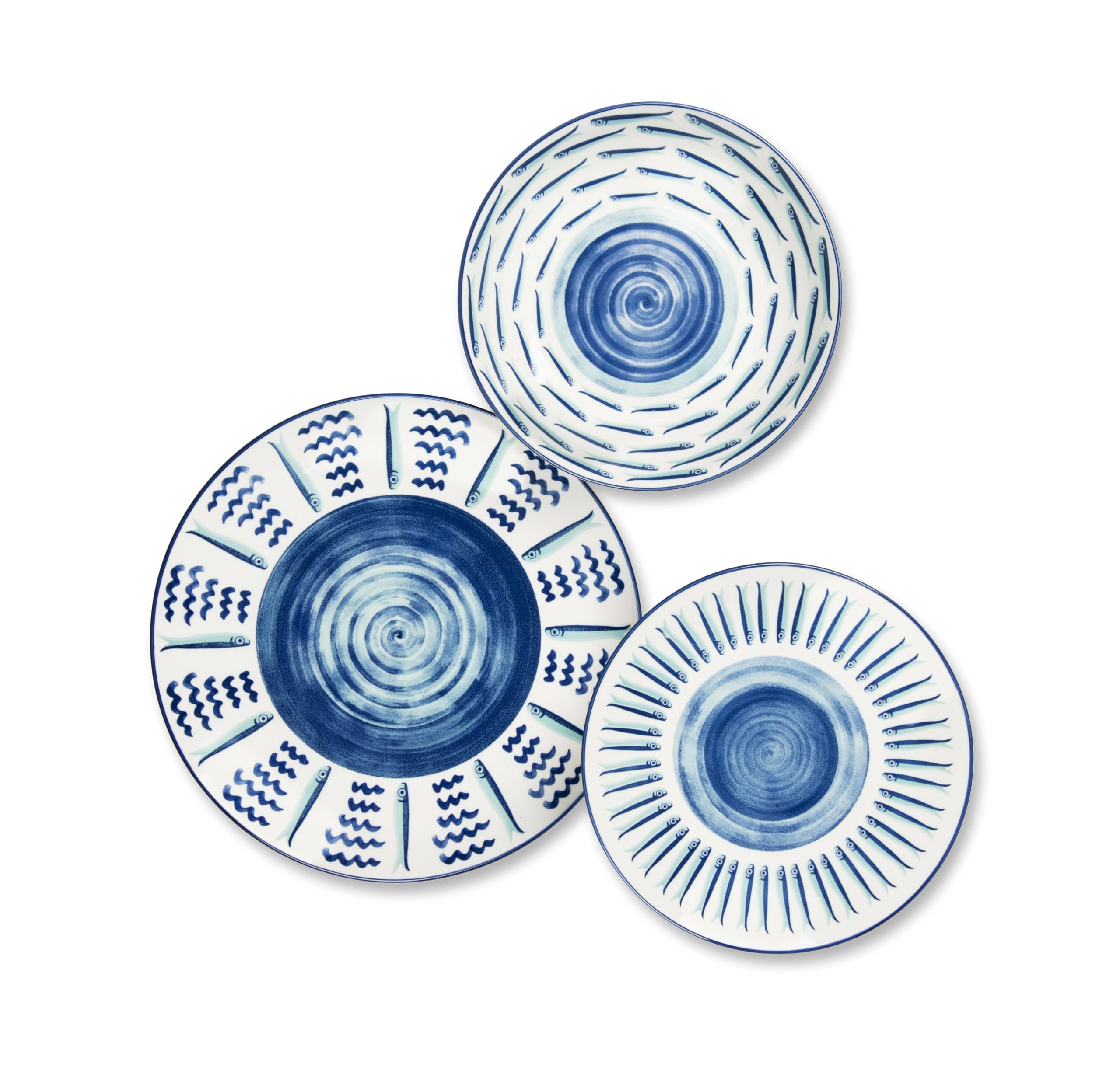 Excelsa Vajilla de porcelana Mediterráneo, 18 piezas, decoración de mar azul