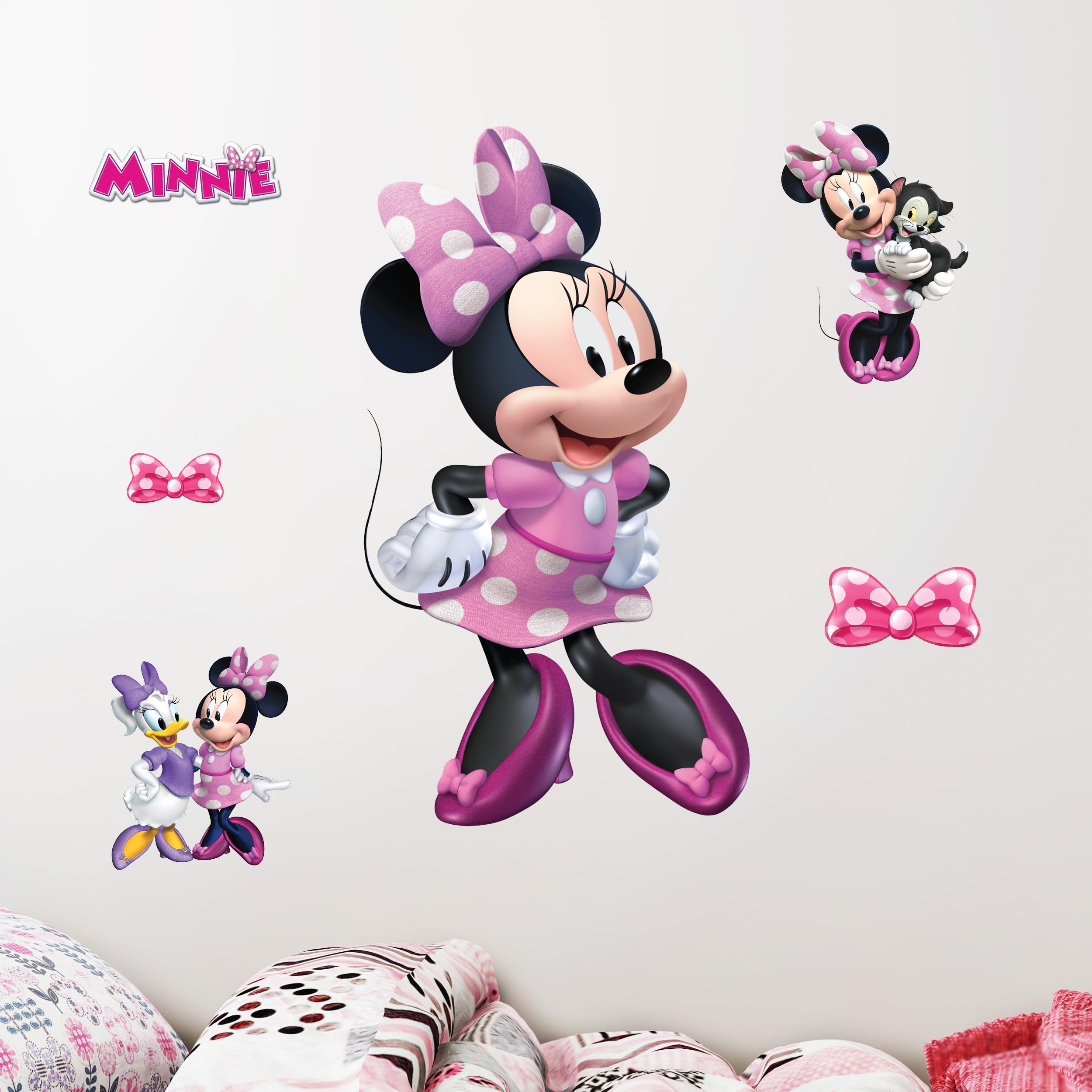Disney Minnie Mouse Wall Decals - 20.5" Vinyl Stickers for Bathroom Nursery Bedroom Decor - Peel and Stick Room Decorations