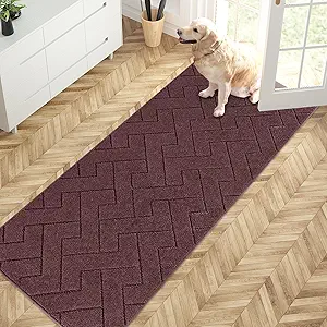 PURRUGS Dirt Trapping Door Mat 32" x 70", Non-Slip Machine Washable Entry Rug, Shoe Scraper, Dog Doormat, Super Absorbent Welcome Mat for Front & Back Door, Muddy Wet Shoes & Paws, Burgundy Red