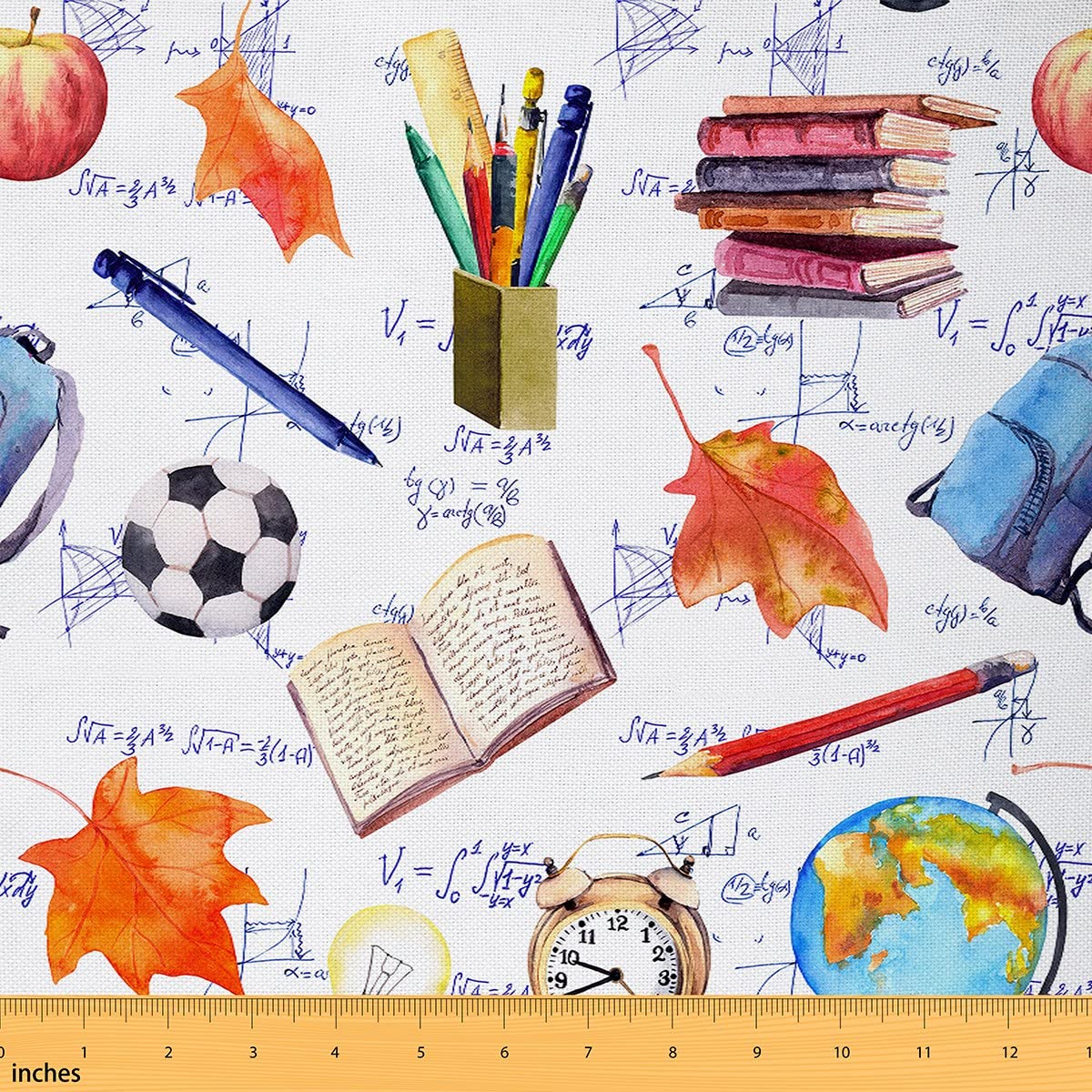 Watercolor Maple Leaves Fabric by The Yard Cute Outdoor Football Colorful Books Decor Fabric for Kids Teens Adults Camping Adventure Themed Fabric for Curtain and Home DIY Projects 3 Yards