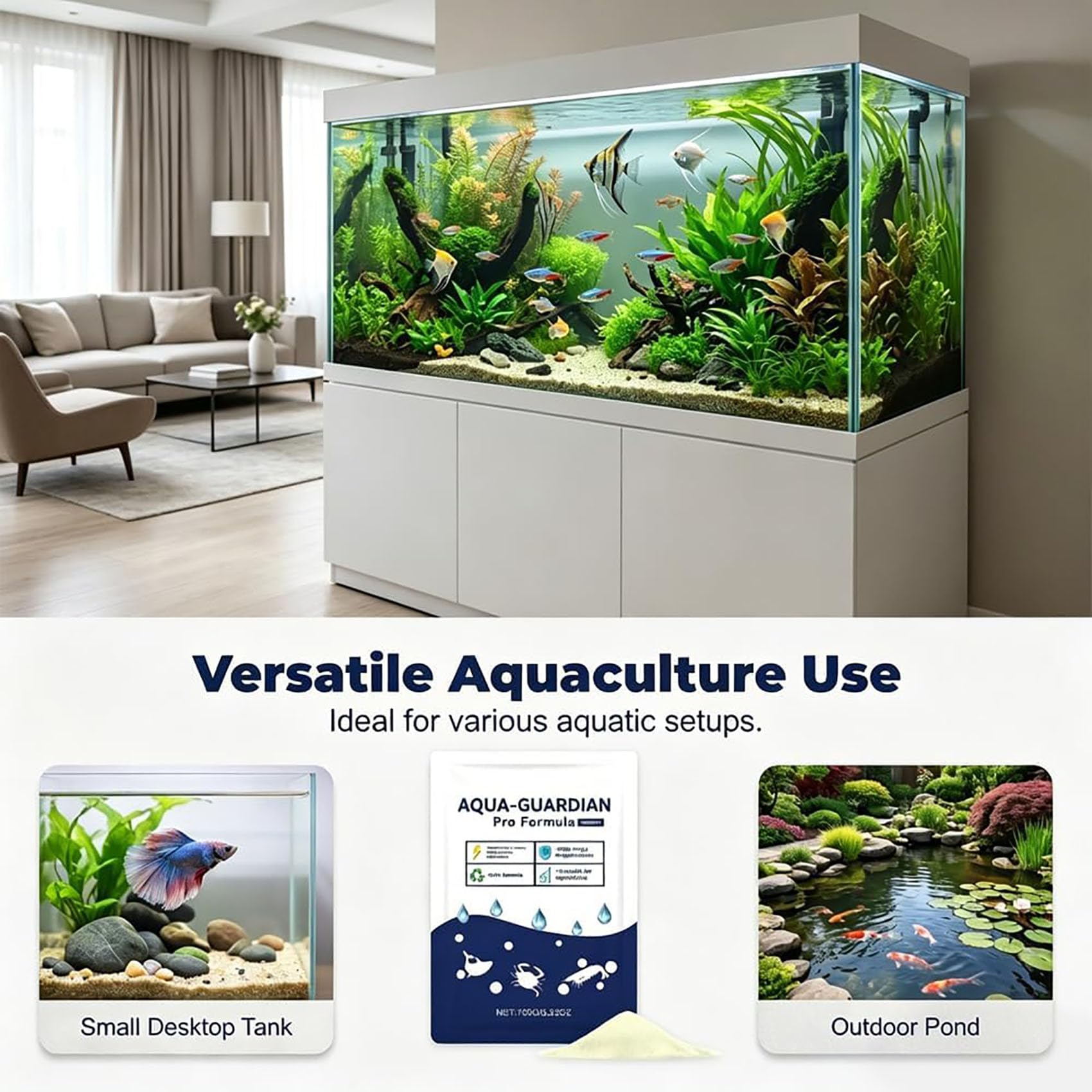 Aqua Guardian Pro Formula para estanques, Polvo para el Cuidado acuático, fácil de Mezclar para Peces, camarones y cangrejos. Mantiene el Agua cristalina por más Tiempo (10Pcs)