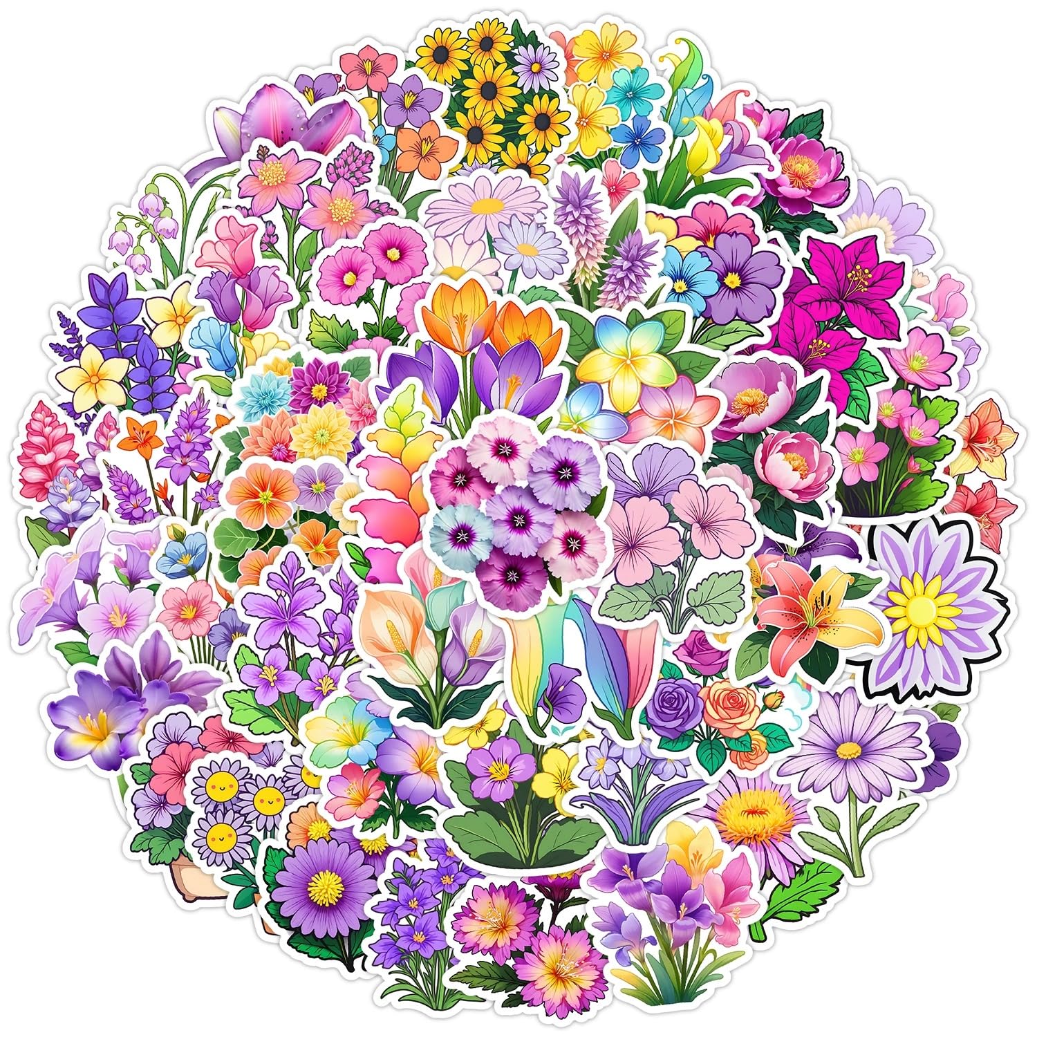 50 Pcs Lovely Flowers Stickers for Kids Teens Adults Boys Girls Gift,Cute Flowers Stickers Pack for Laptop,Skateboard,Luggage,Car,Bike,Cup,Computer,Water Bottle Decor,Vinyl Waterproof Stickers - Image 4