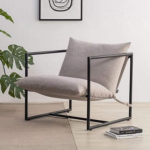 ZINUS Aidan Sling Accent - Sillón enmarcado de metal con amortiguación de espuma triturada avena