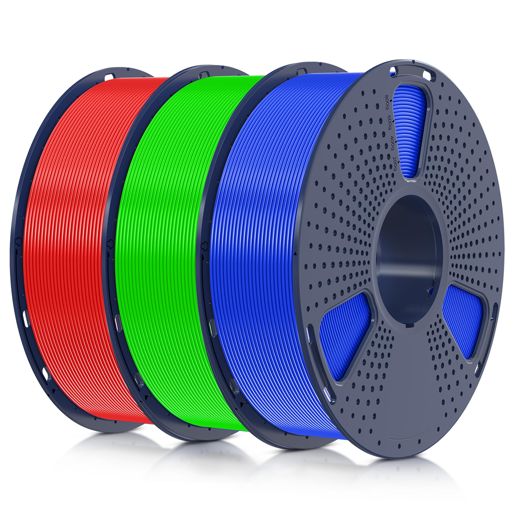 SUNLU Filamento PLA+ 1.75mm 3KG, Neatly Wound, Filamento per Stampante 3D PLA Plus, Filamento PLA Plus Resistente, Precisione Dimensionale +/- 0.02mm, Bobina da 1kg (2.2 Libbre) Blu+Verde+Rosso